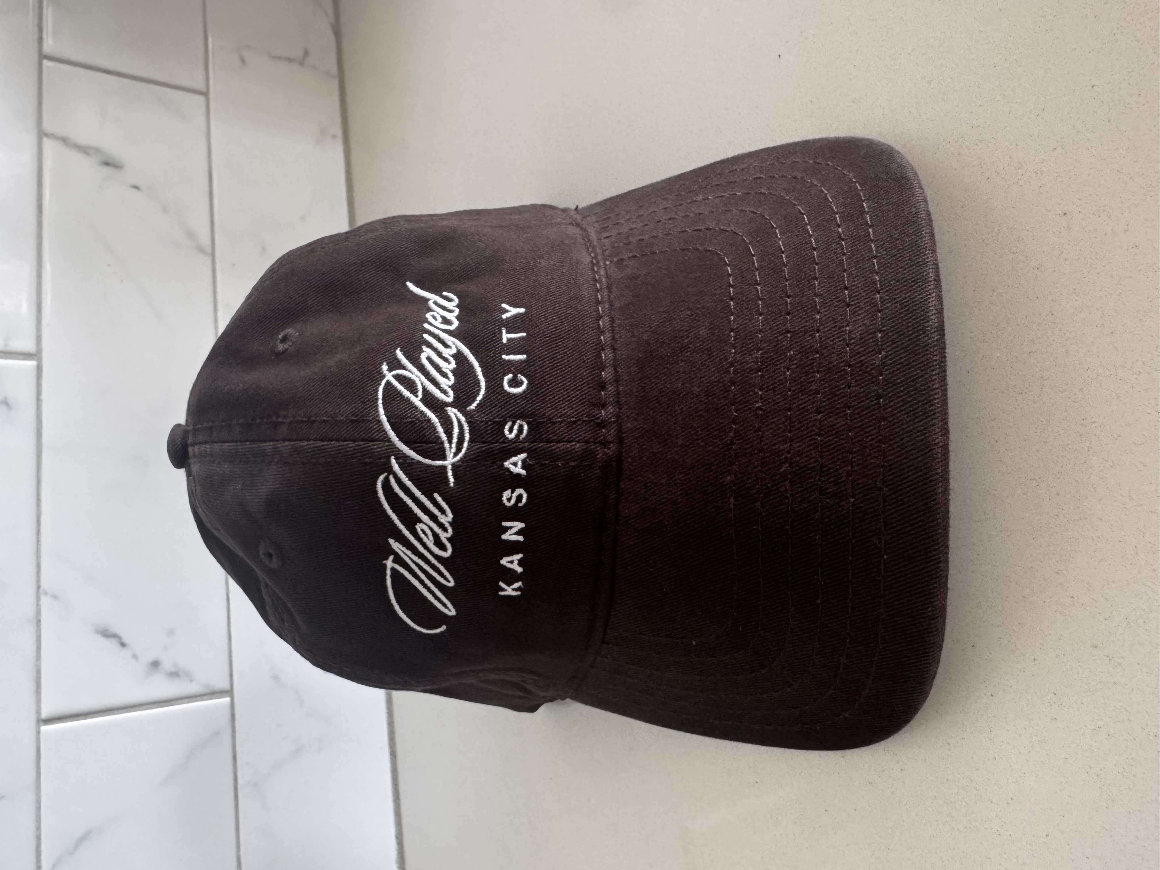 Mocha and White Script Hats