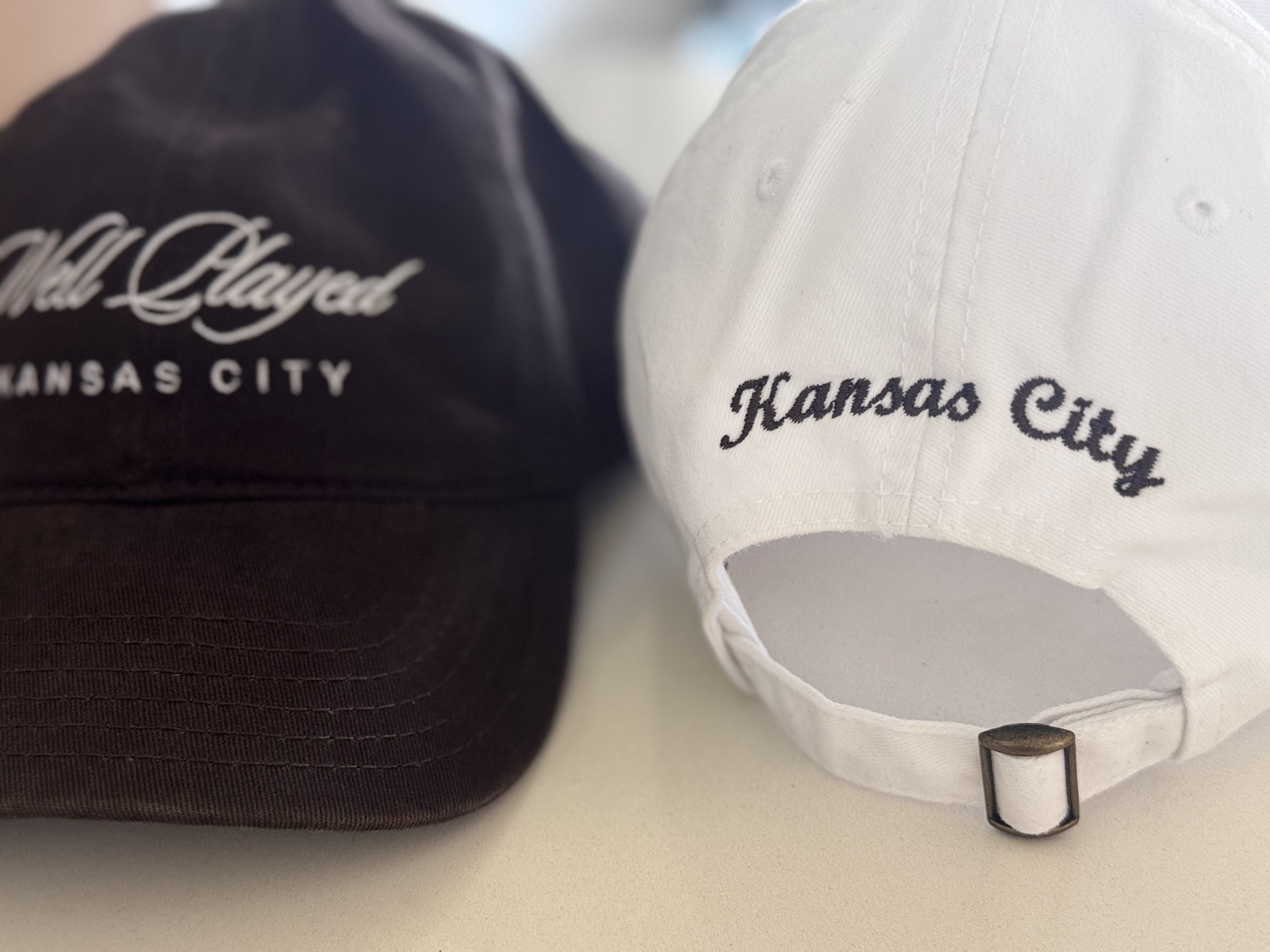 Mocha and White Script Hats