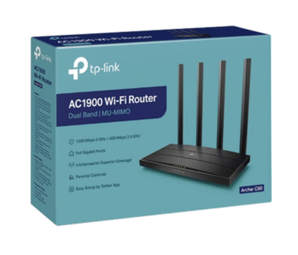 Router inalámbrico AC Wave 2 1900 doble banda 1 puerto WAN 10/100/1000 Mbps y 4 puertos LAN 10/100/1000 Mbps, MIMO 3X3, Beamforming