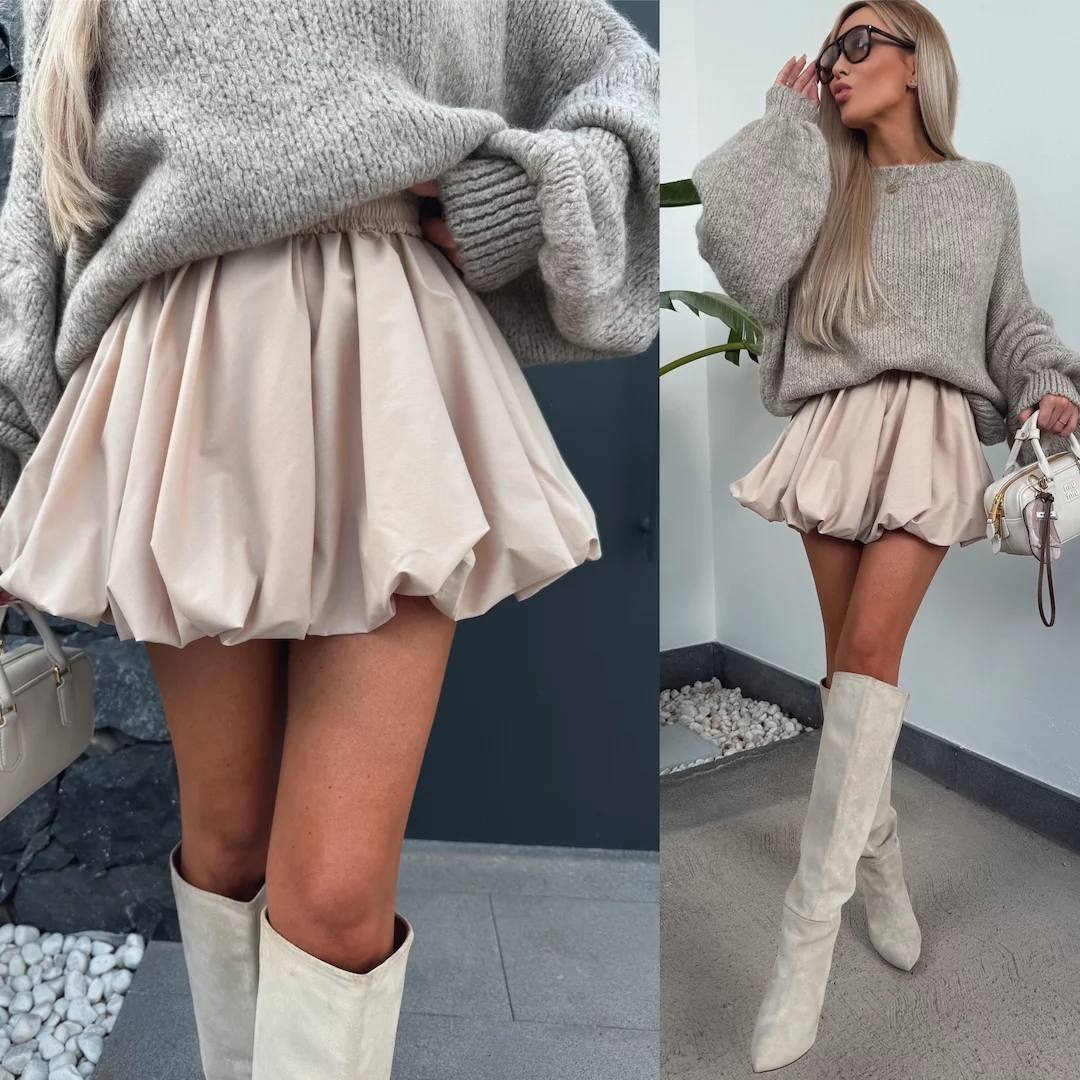 Kreminis balloon sijonas