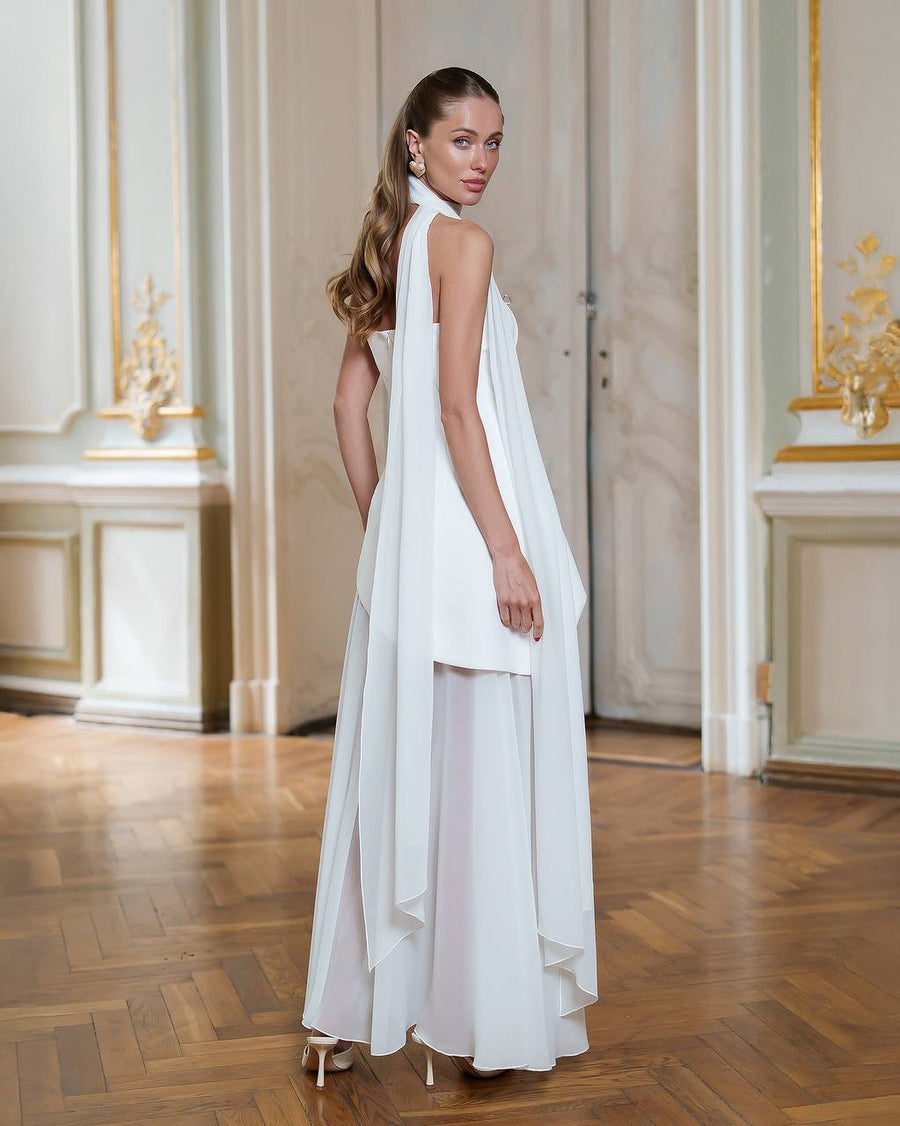 Trijų dalių balta suknelė 