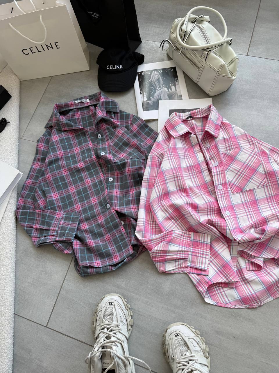 Rožiniai languoti marškiniai 