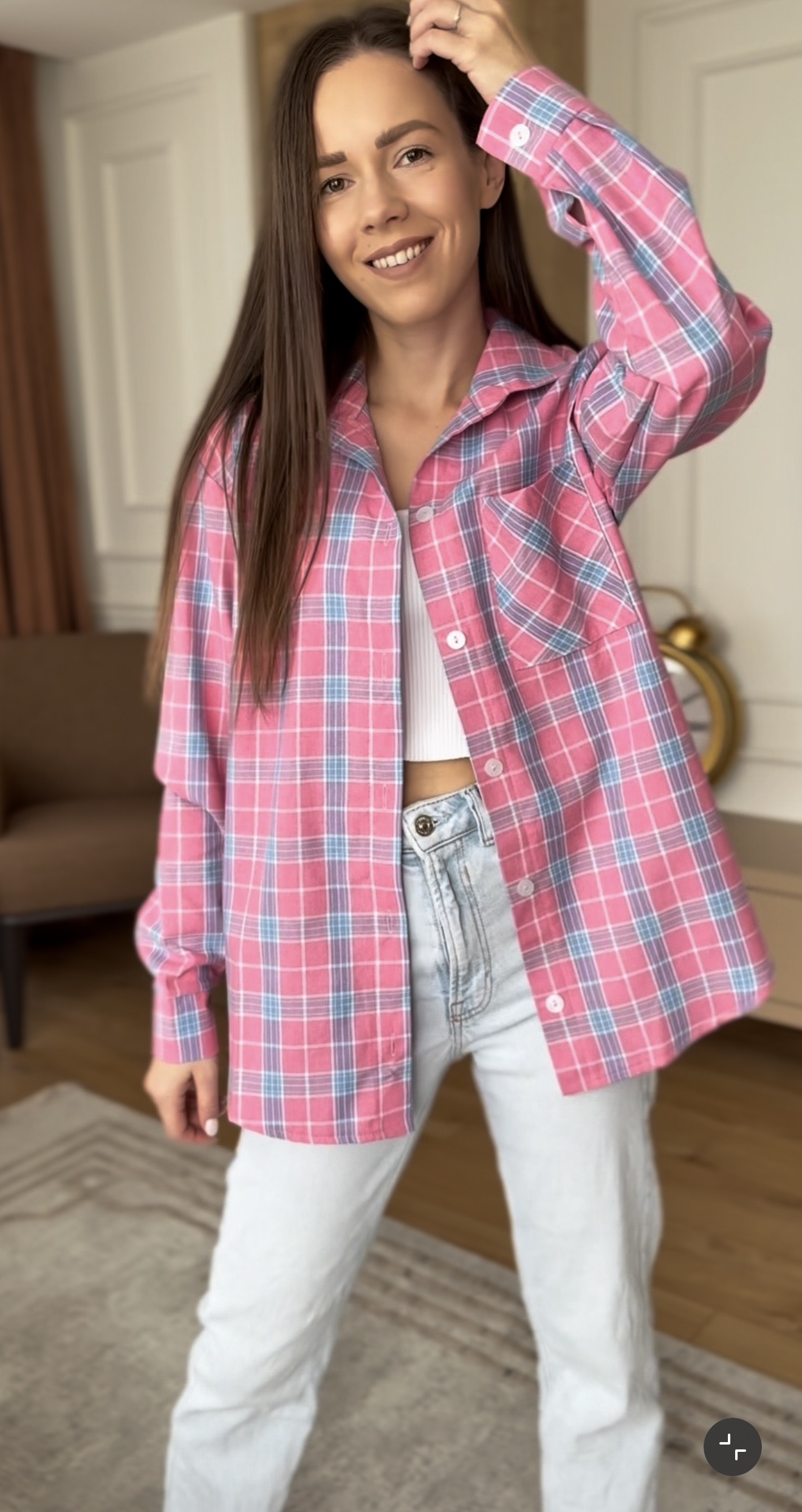 Rožiniai languoti marškiniai 