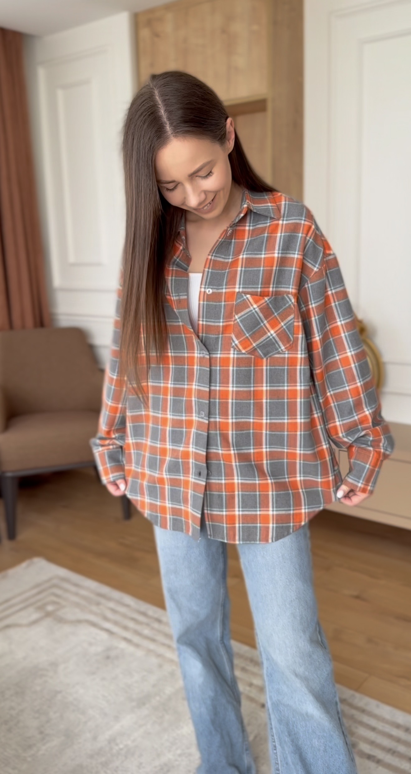 Oranžiniai languoti marškiniai