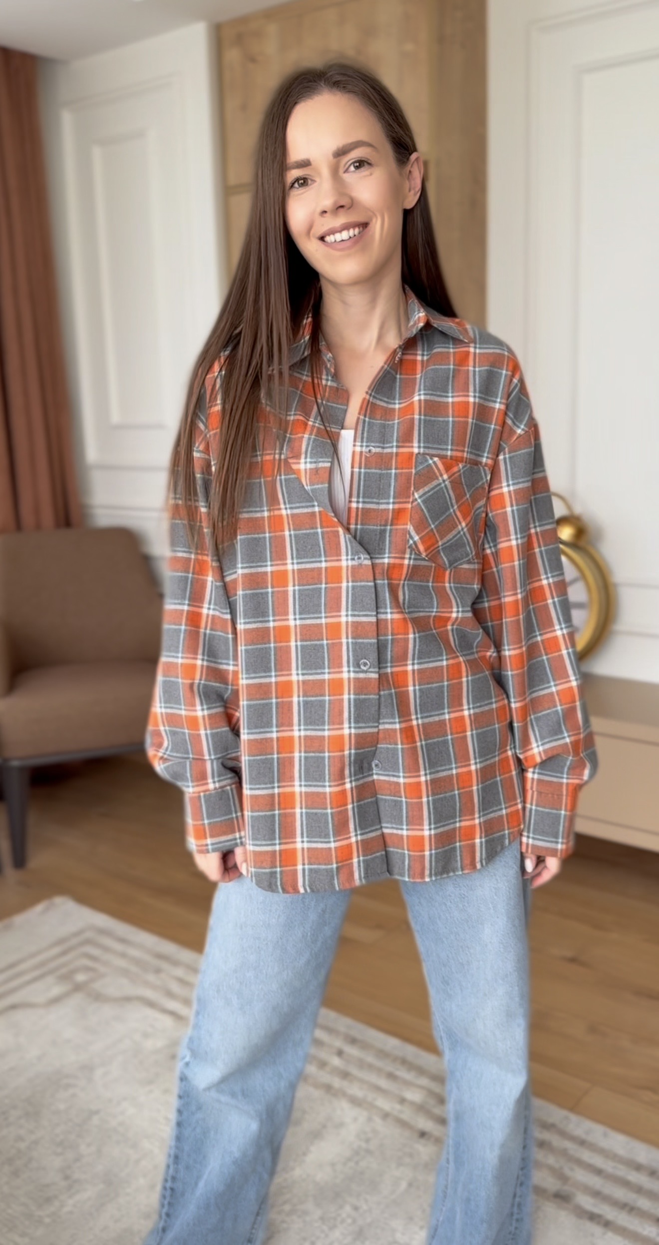 Oranžiniai languoti marškiniai