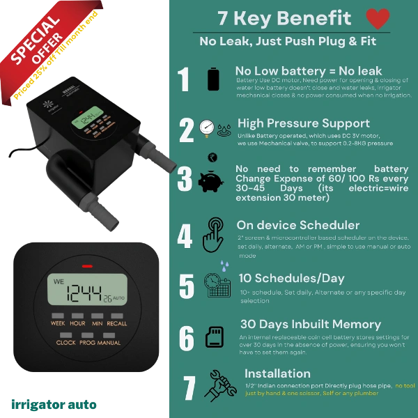 irrigator Auto Manual Timer for Home-automatic plants watering system for irrigaton at home terrace balcony plants