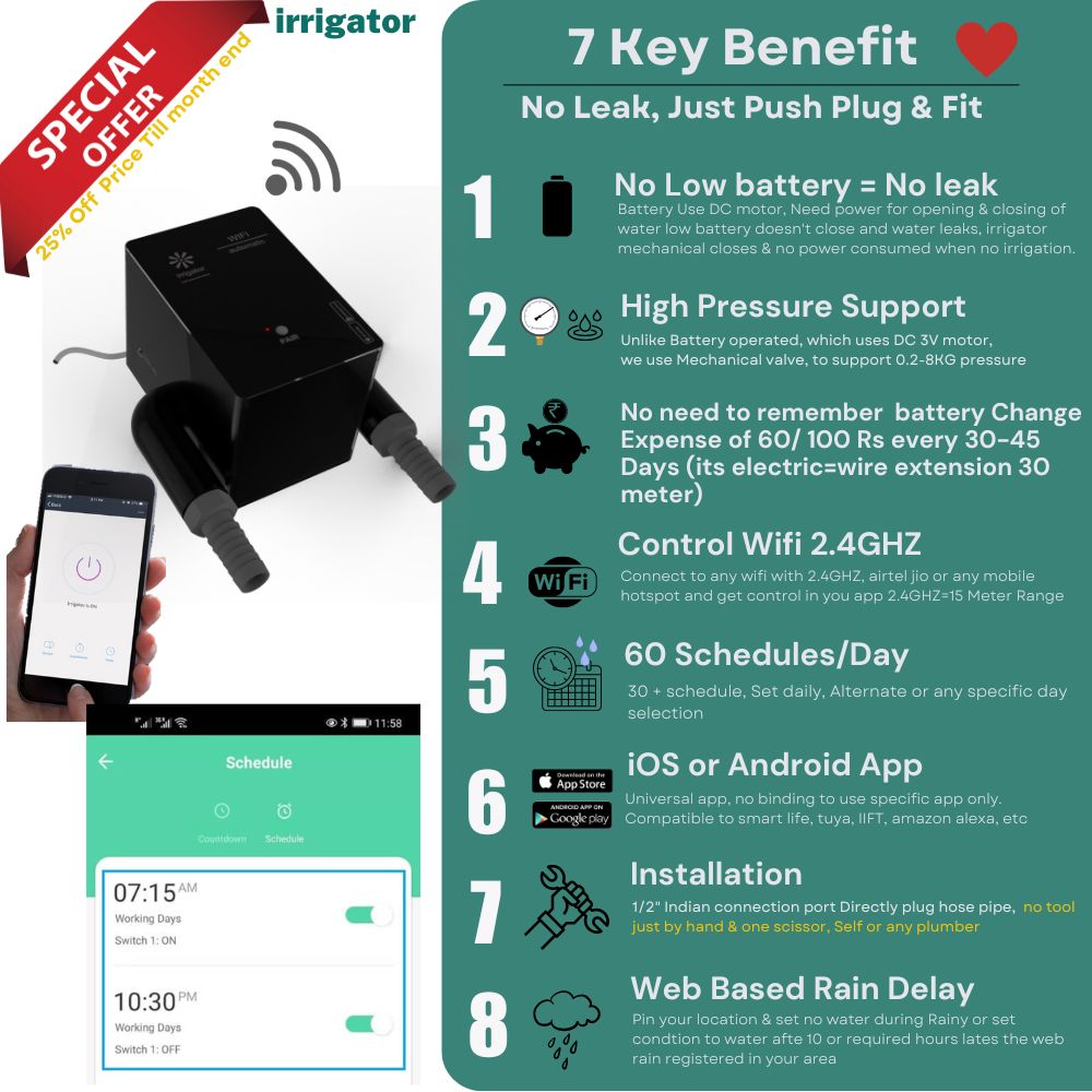 irrigator wifi remote I ios android app garden timer I No Hub No battery I  remote automatic plants irrigation system solutions 