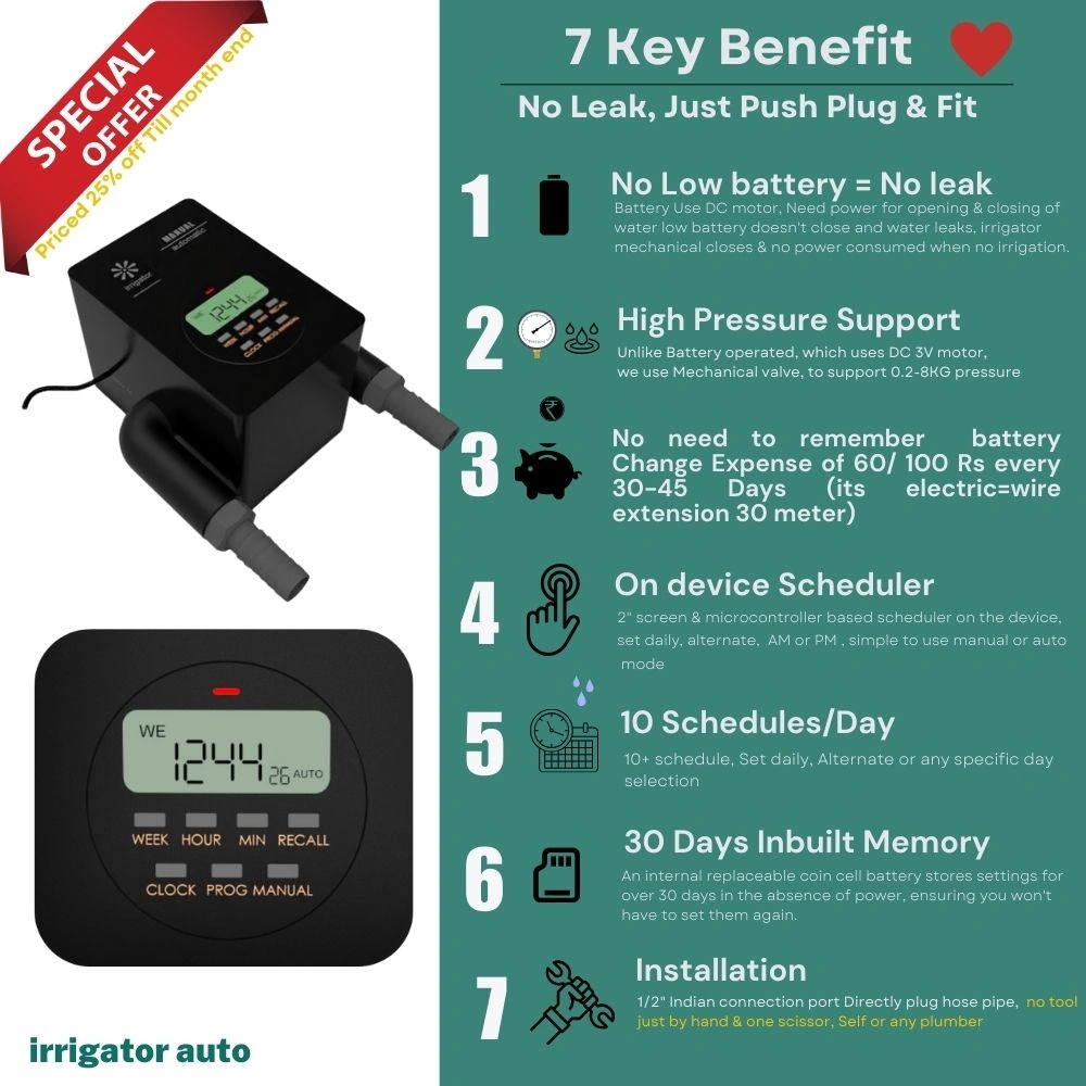 irrigator Auto Manual + 100 plants Drip Kit : automatic plants watering system for irrigaton at home terrace balcony plants