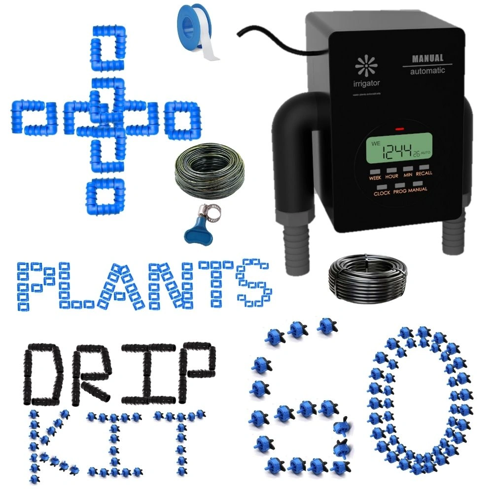 irrigator Auto Manual + 60 plants Drip Kit : automatic plants watering system for irrigaton at home terrace balcony plants