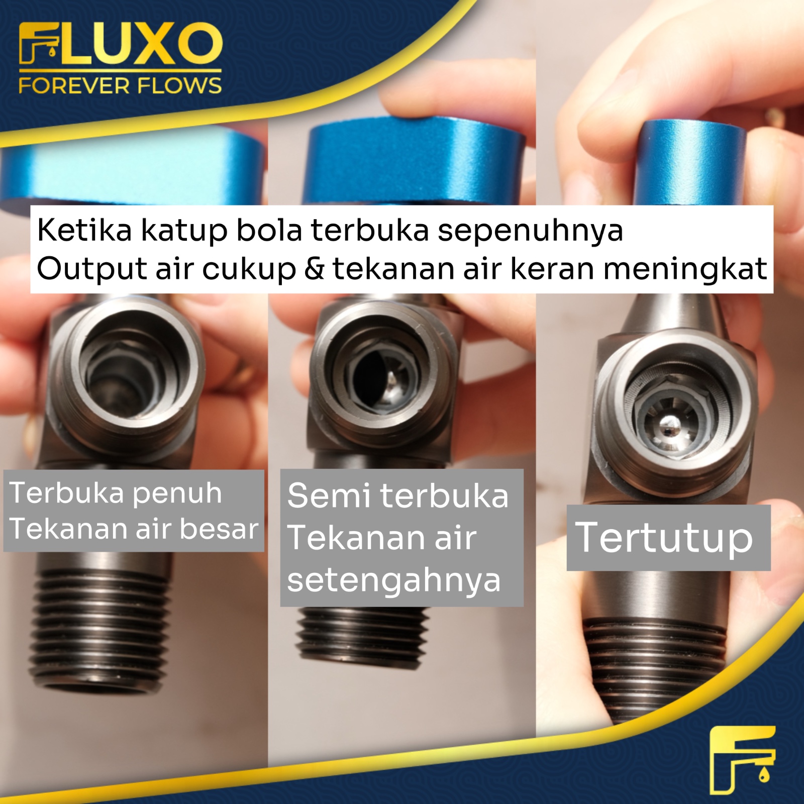 FLUXO Stop Kran Premium Angle Ball Valve Full Body Kuningan Arus Deras