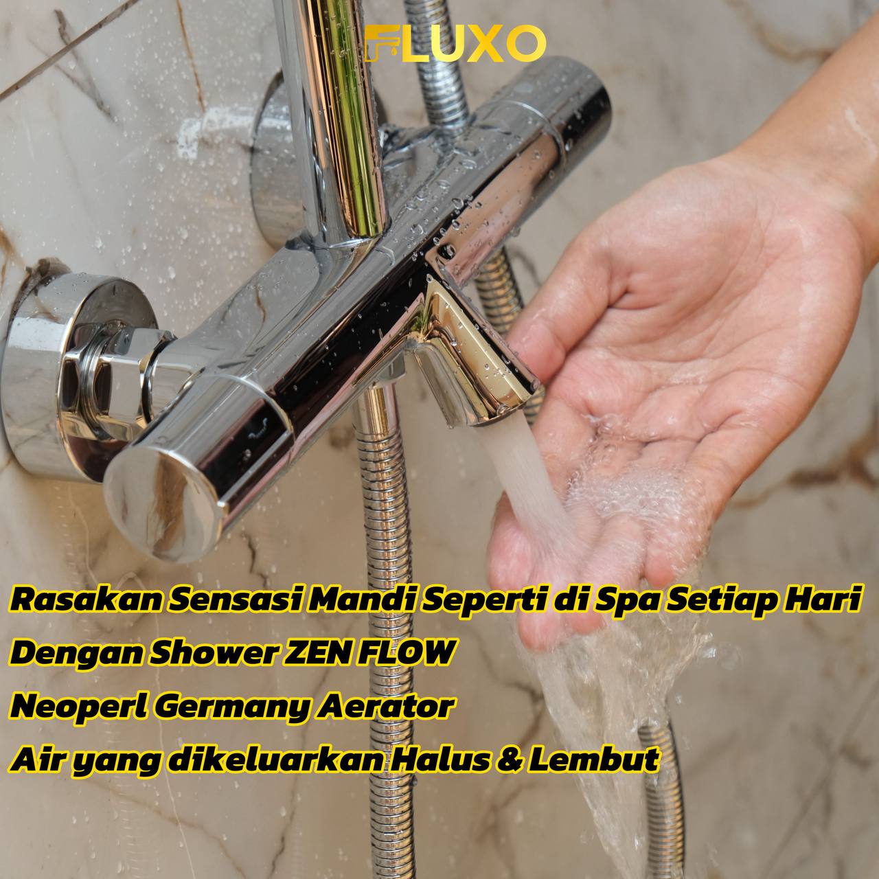 FLUXO Shower Set Tiang Kuningan Kran Air Panas Dingin Keran Mandi Shower Mixer
