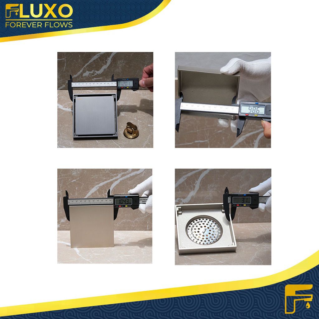 FLUXO Floor Drain Kuningan 12 x 12 CM Kotak Premium-Saringan Got Kamar Mandi Anti Bau dan Kecoa