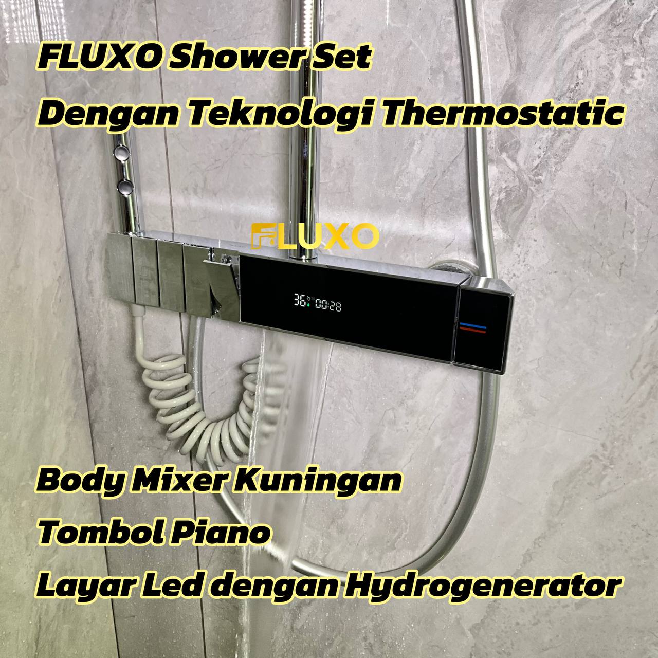 FLUXO SHOWER SET TIANG THERMOSTATIC KUNINGAN PIANO 4 in 1 Mixer Panas Dingin SERIES PREMIUM