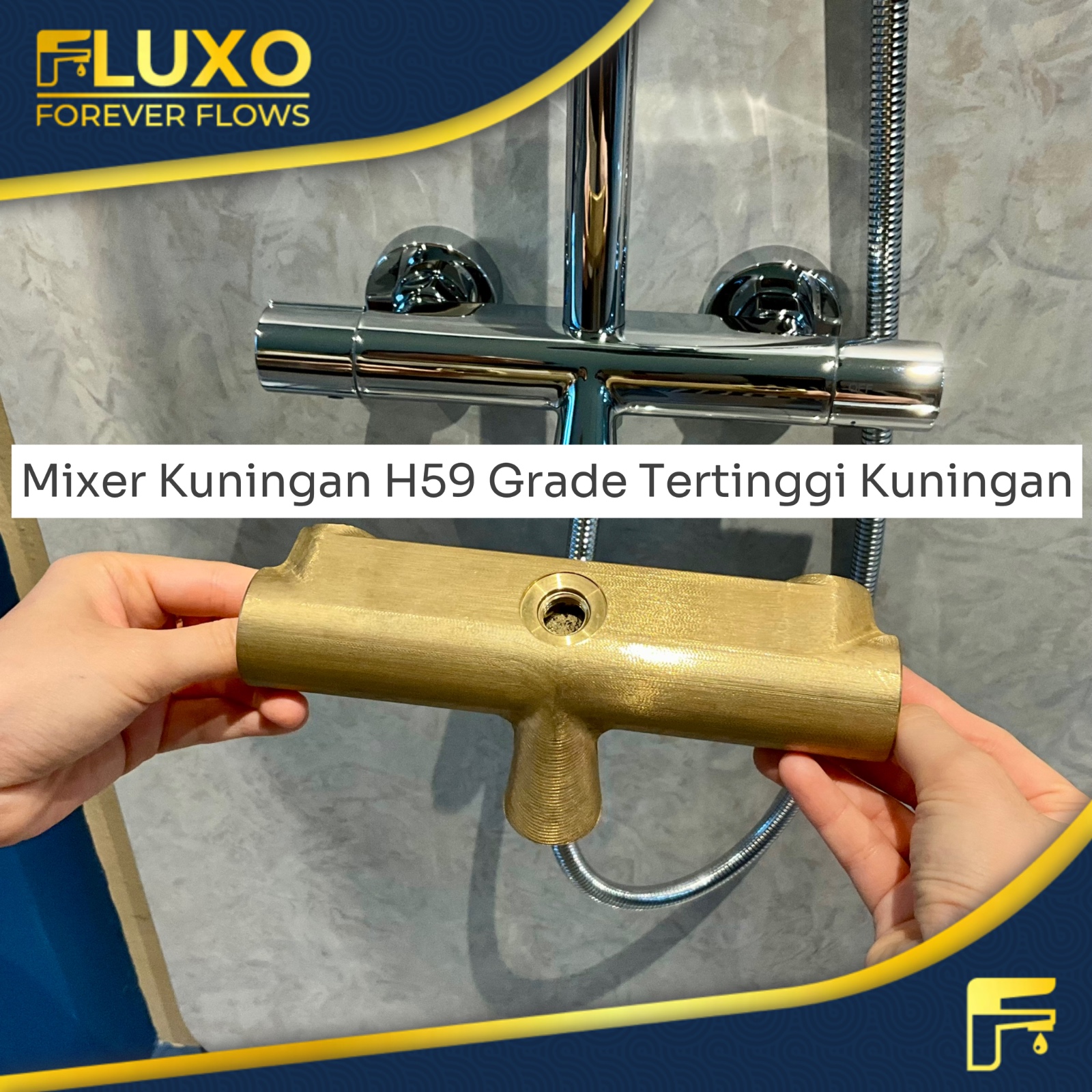 FLUXO Shower Set Tiang Kuningan Kran Air Panas Dingin Keran Mandi Shower Mixer