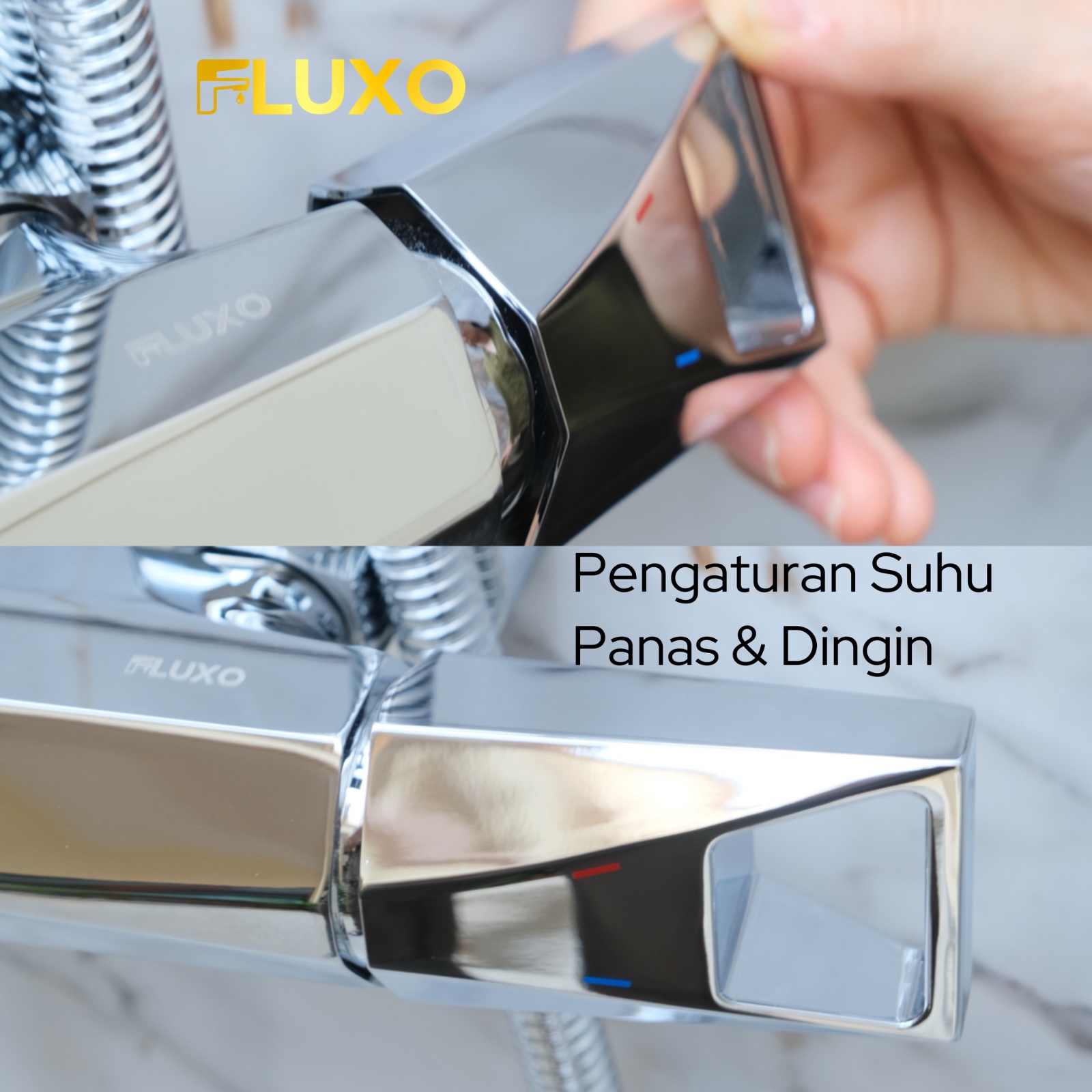 FLUXO Shower Set Tiang Kuningan Kran Air Panas Dingin Keran Mandi Shower Mixer