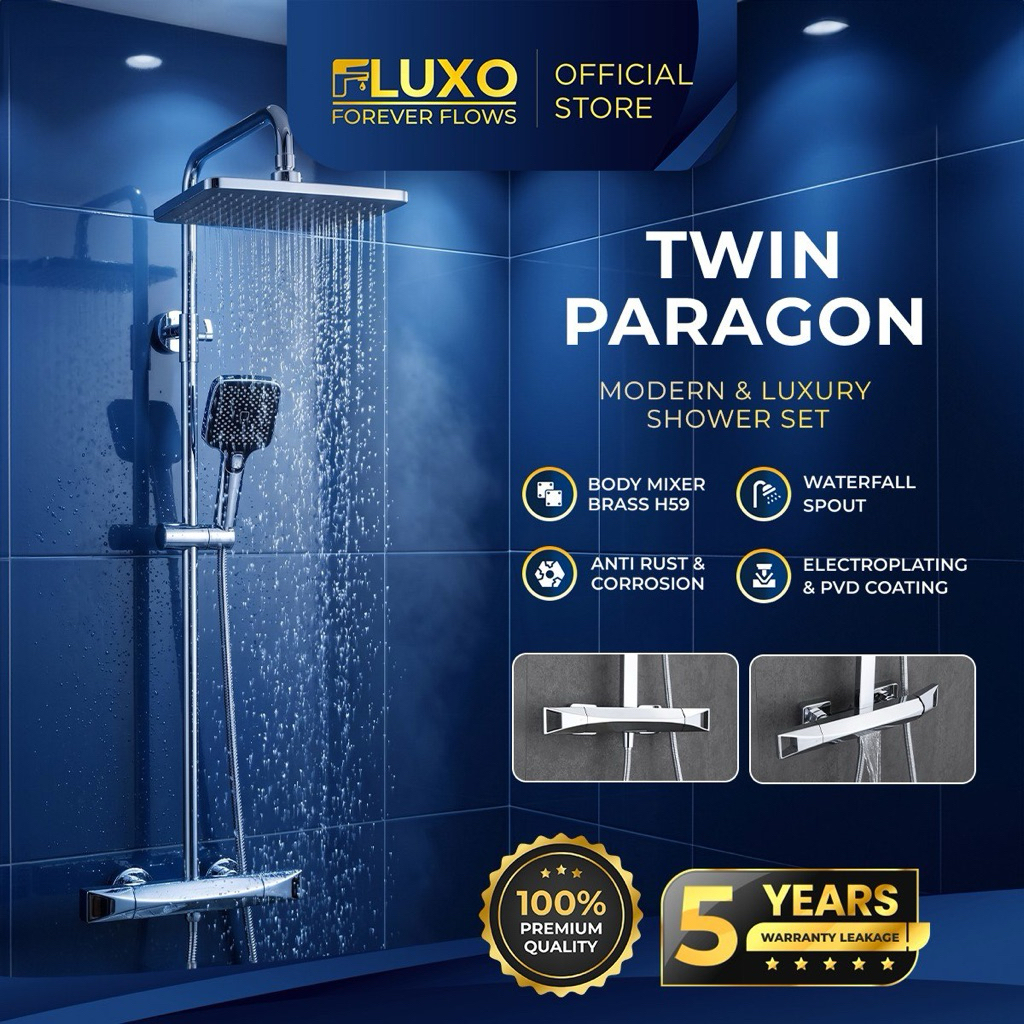 FLUXO Shower Set Tiang Kuningan Kran Air Panas Dingin Keran Mandi Shower Mixer