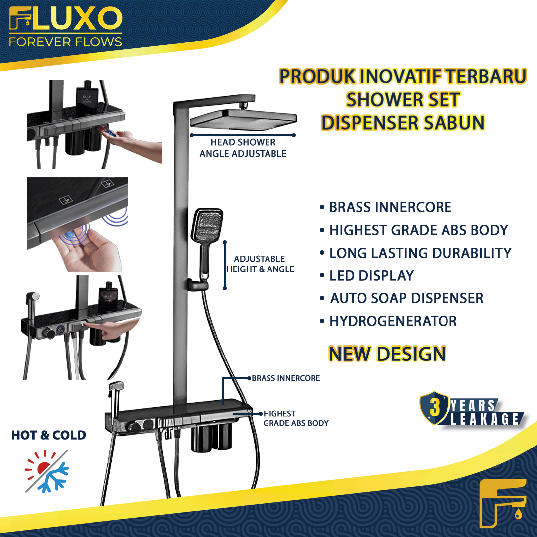 FLUXO SHOWER SET SENSOR SMART SOAP DISPENSER Mixer Panas Dingin Kamar Mandi