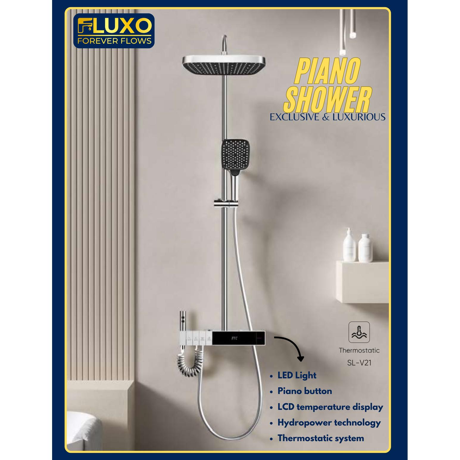 FLUXO SHOWER SET TIANG THERMOSTATIC KUNINGAN PIANO 4 in 1 Mixer Panas Dingin SERIES PREMIUM
