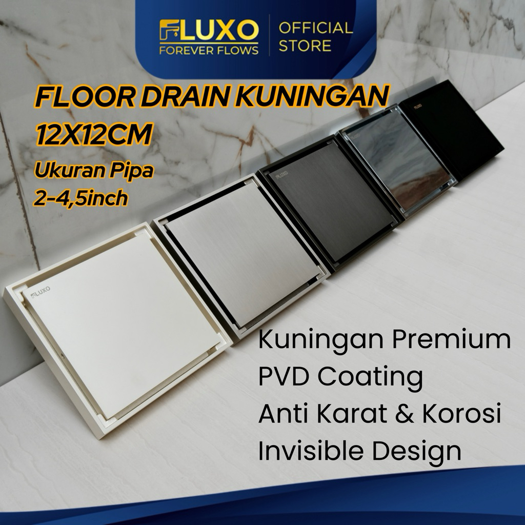FLUXO Floor Drain Kuningan 12 x 12 CM Kotak Premium-Saringan Got Kamar Mandi Anti Bau dan Kecoa