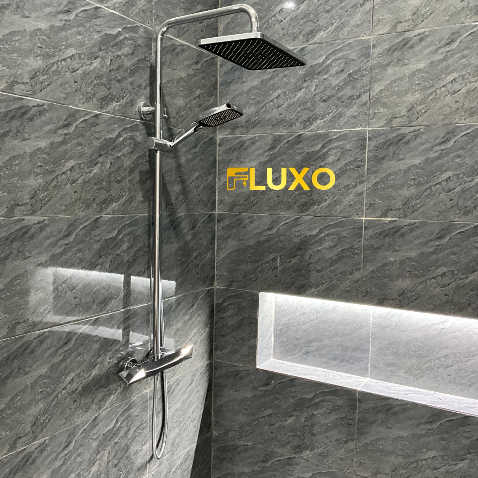 FLUXO Shower Set Tiang Kuningan Kran Air Panas Dingin Keran Mandi Shower Mixer