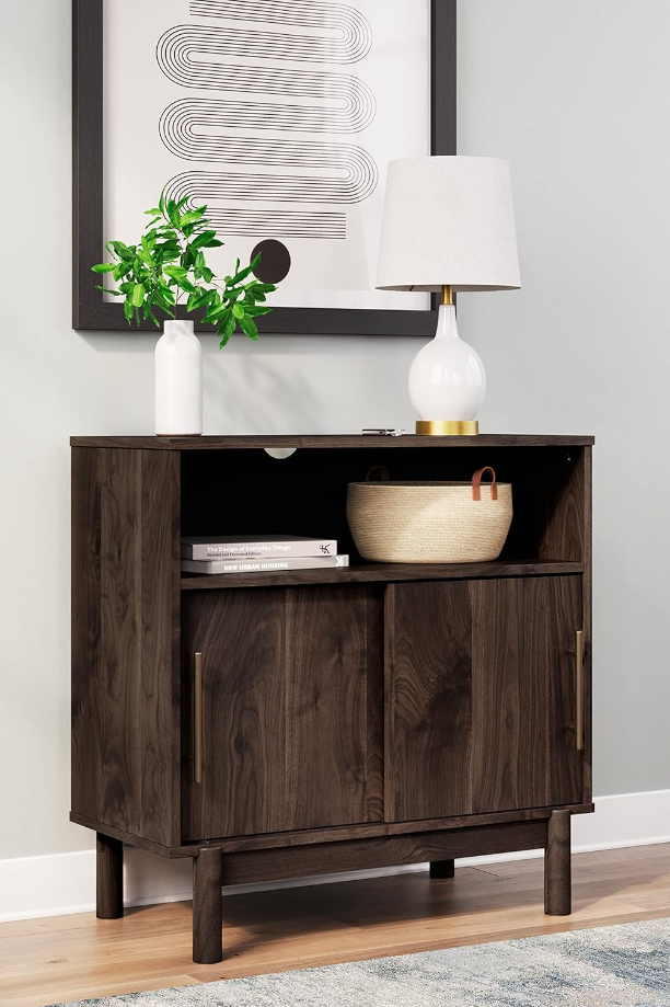 Calverson Modern Storage Display Accent Cabinet, Dark Brown, Large