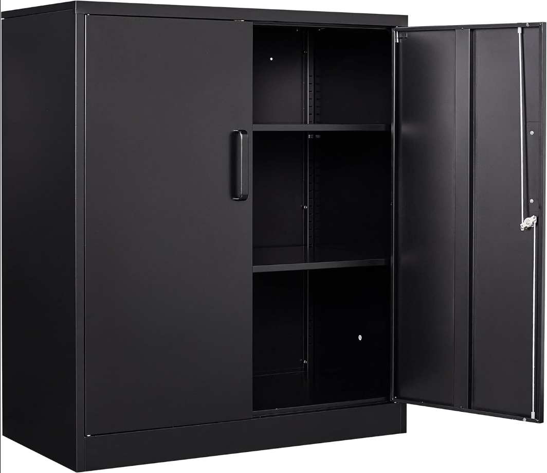 Metal Storage Cabinet Locked Steel Cabinet with 2 Adjustable Shelves Office Cabinet Locking Tool Cabinets Kitchen Storage Cabinet metal locker Small Counter Height Storage Cabinet Cupboard 35.4"H