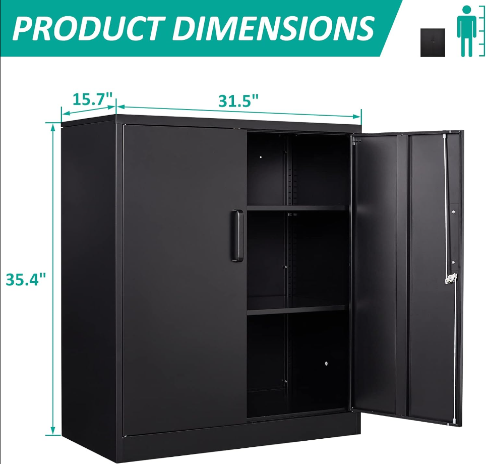 Metal Storage Cabinet Locked Steel Cabinet with 2 Adjustable Shelves Office Cabinet Locking Tool Cabinets Kitchen Storage Cabinet metal locker Small Counter Height Storage Cabinet Cupboard 35.4"H