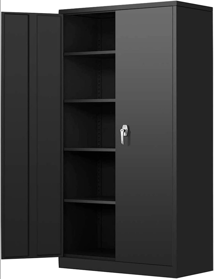 Steel SnapIt Storage Cabinet 72" Locking Metal Cabinet with 4 Adjustable Shelves, 2 Doors and Lock for File, Office, Garage, Home (Black)