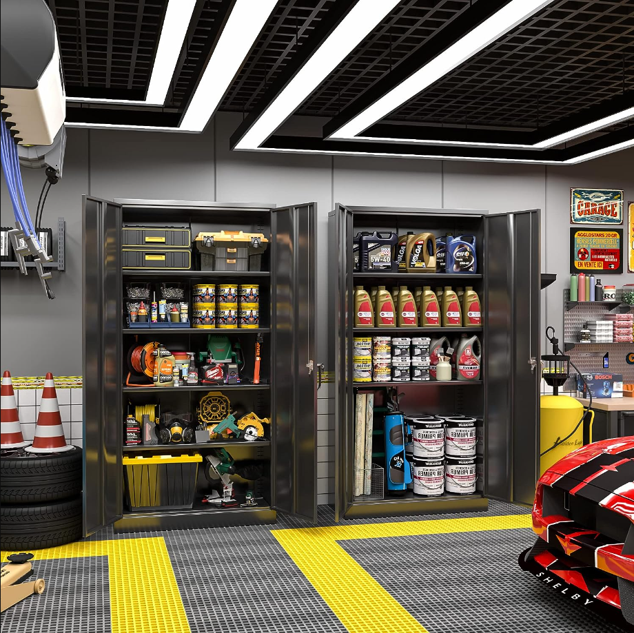 Steel SnapIt Storage Cabinet 72" Locking Metal Cabinet with 4 Adjustable Shelves, 2 Doors and Lock for File, Office, Garage, Home (Black)