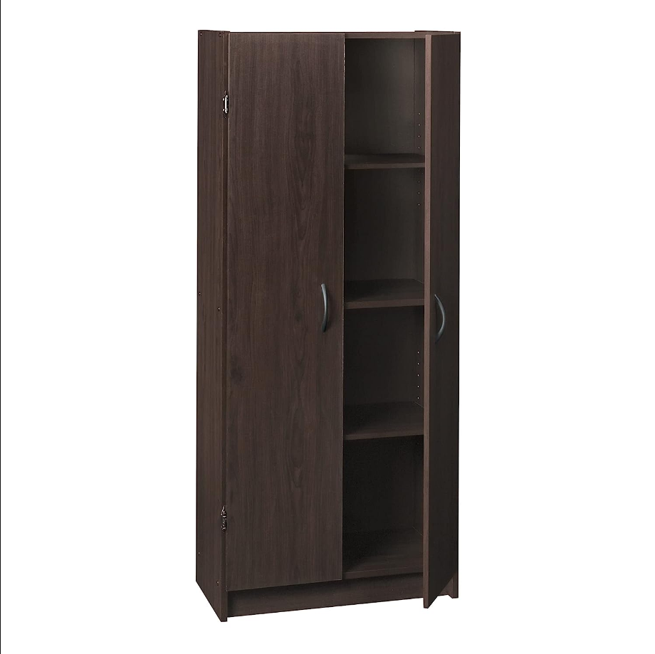 Pantry Cabinet Cupboard with 2 Doors, Adjustable Shelves Standing, Storage for Kitchen, Laundry, or Utility Room, Espresso