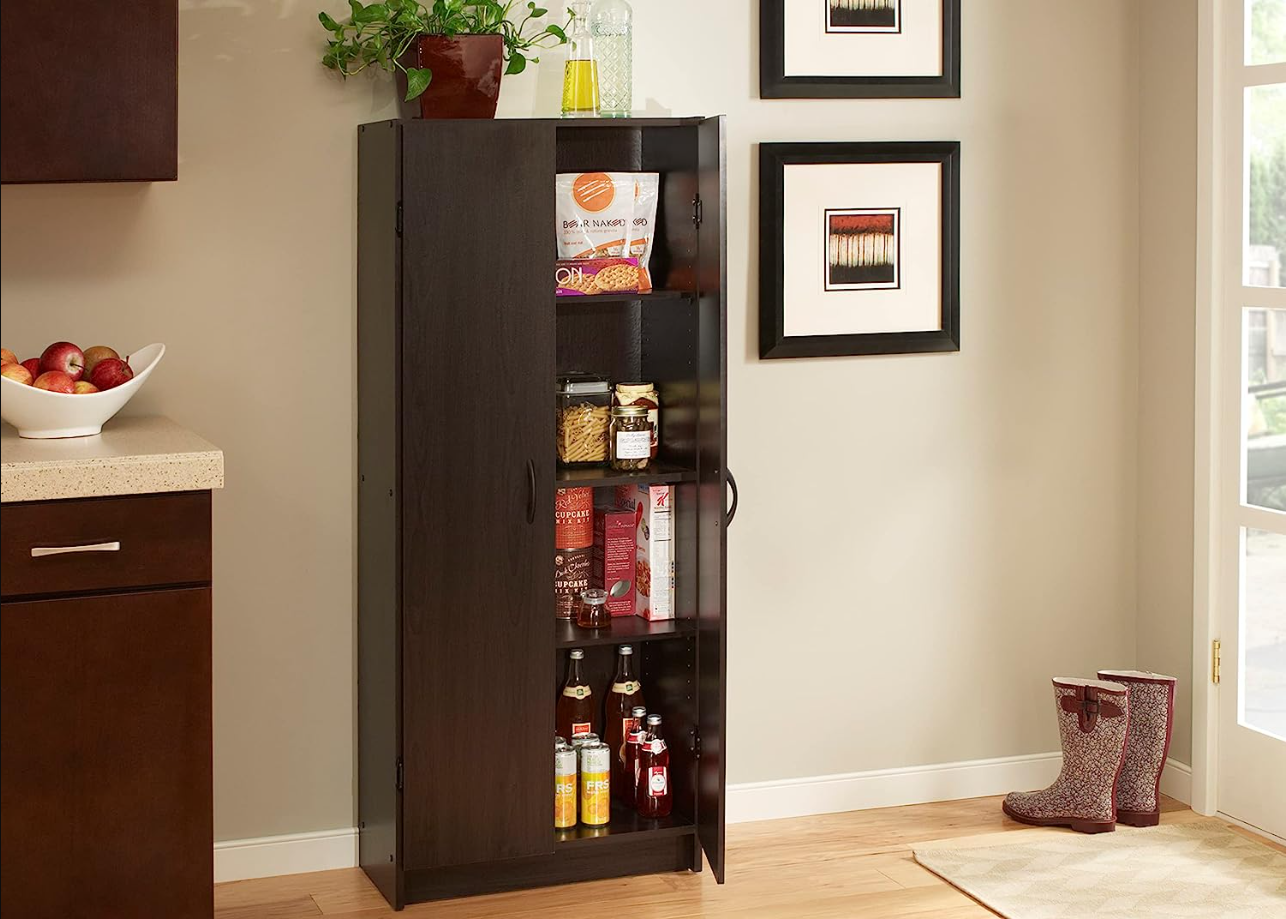 Pantry Cabinet Cupboard with 2 Doors, Adjustable Shelves Standing, Storage for Kitchen, Laundry, or Utility Room, Espresso