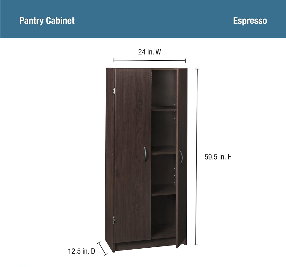 Pantry Cabinet Cupboard with 2 Doors, Adjustable Shelves Standing, Storage for Kitchen, Laundry, or Utility Room, Espresso