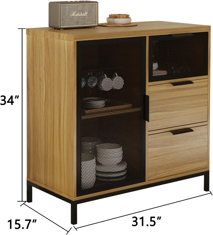 Sideboard Buffet Cabinet with Storage, Sideboard Storage Cabinet with Drawers, Door and Adjustable Shelf, Industrial Coffee Bar for Dining Room, Hallway, Kitchen, 31.5L x 15.7W x 34H