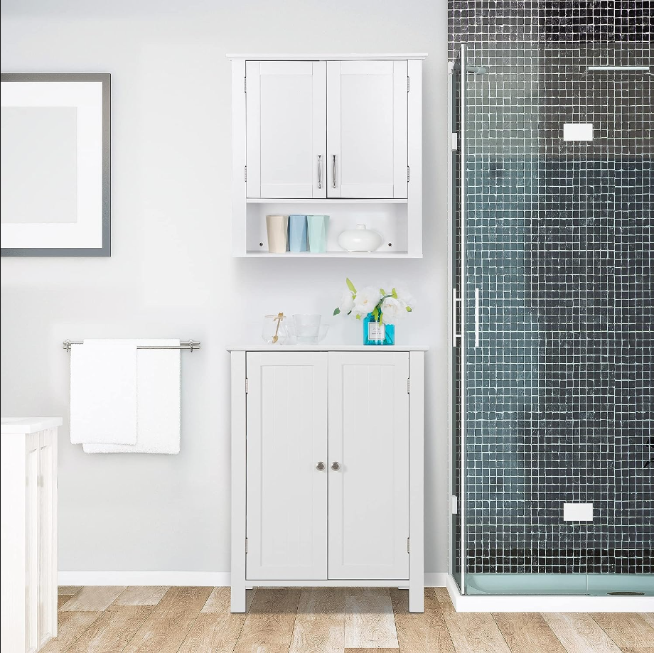 Modern Bathroom Floor Storage Cabinet with Adjustable Shelf and Double Door Rust Proof, Living Room Modern Home Furniture Storage Organizer Cabinet