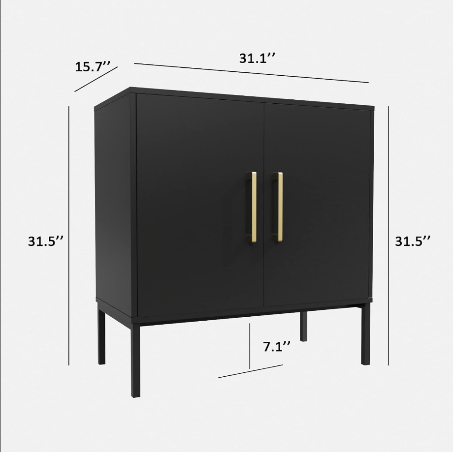Storage Buffet Cabinet, Freestanding Sideboard with Double Doors, Modern Wooden Sideboard, Black Side Cabinets for Bedroom, Living Room, Kitchen, Office and Hallway, WLFH0007BK