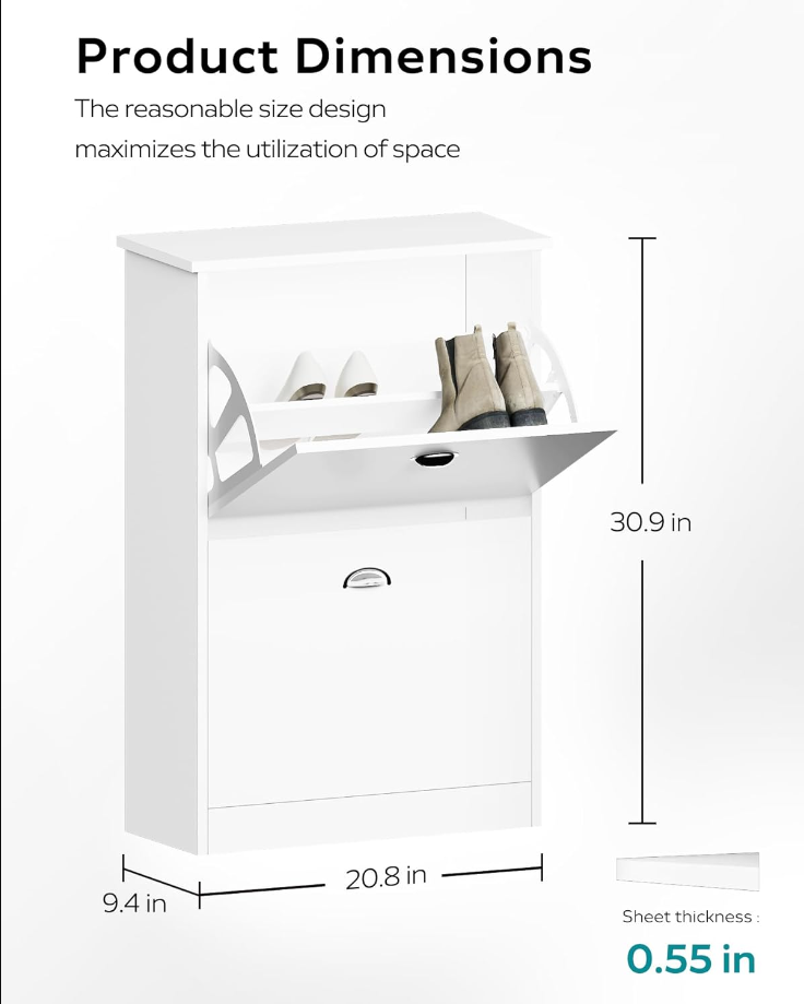 Shoe Cabinet,Hidden Slim Narrow Shoe Rack Cabinet with 2 Drawers for Entryway, Foyer,Hallway,Bedroom,White
