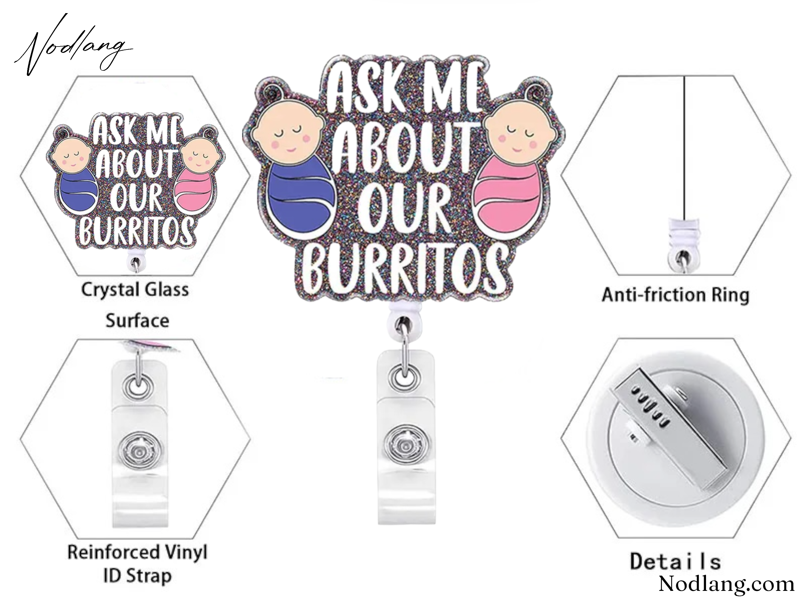 Ask Me About Our Burritos Retractable Badge Reel – Sparkling & Functional ID Holder
