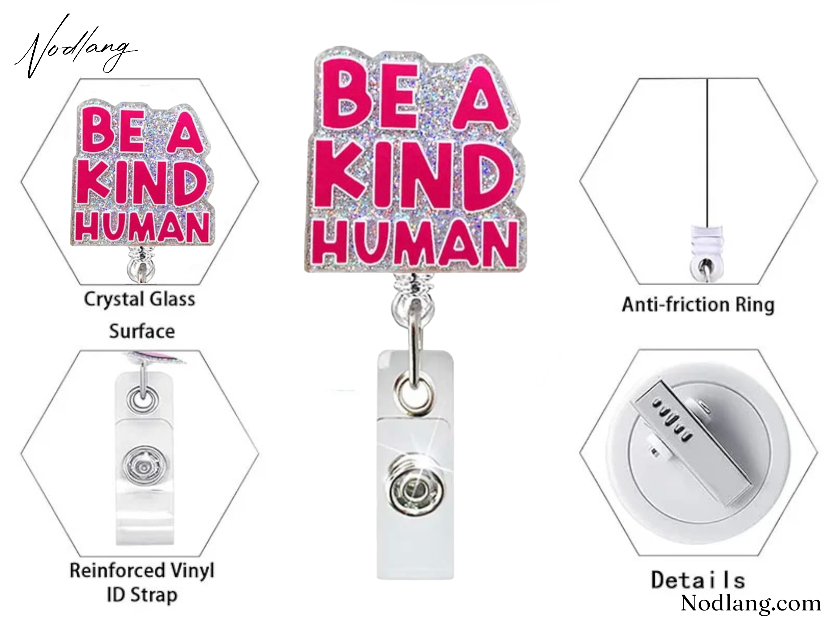 Be A Kind Human Retractable Badge Reel – Sparkling & Functional ID Holder
