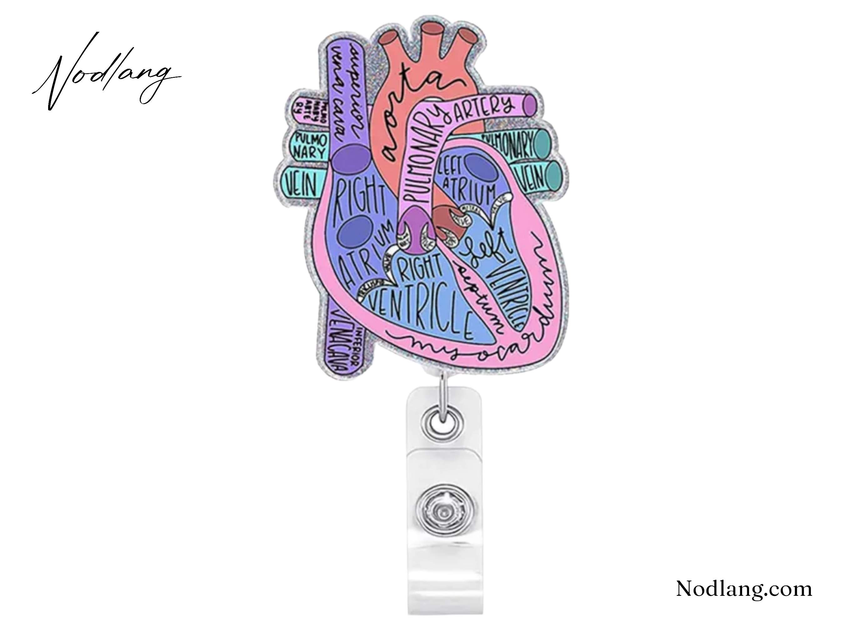 Heart Anatomy Retractable Badge Reel – Sparkling & Functional ID Holder for Medical Professionals