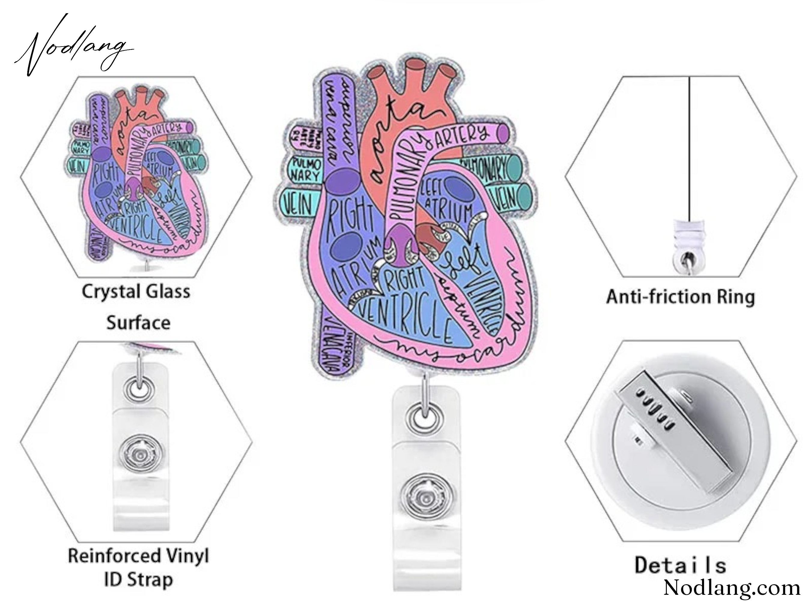Heart Anatomy Retractable Badge Reel – Sparkling & Functional ID Holder for Medical Professionals