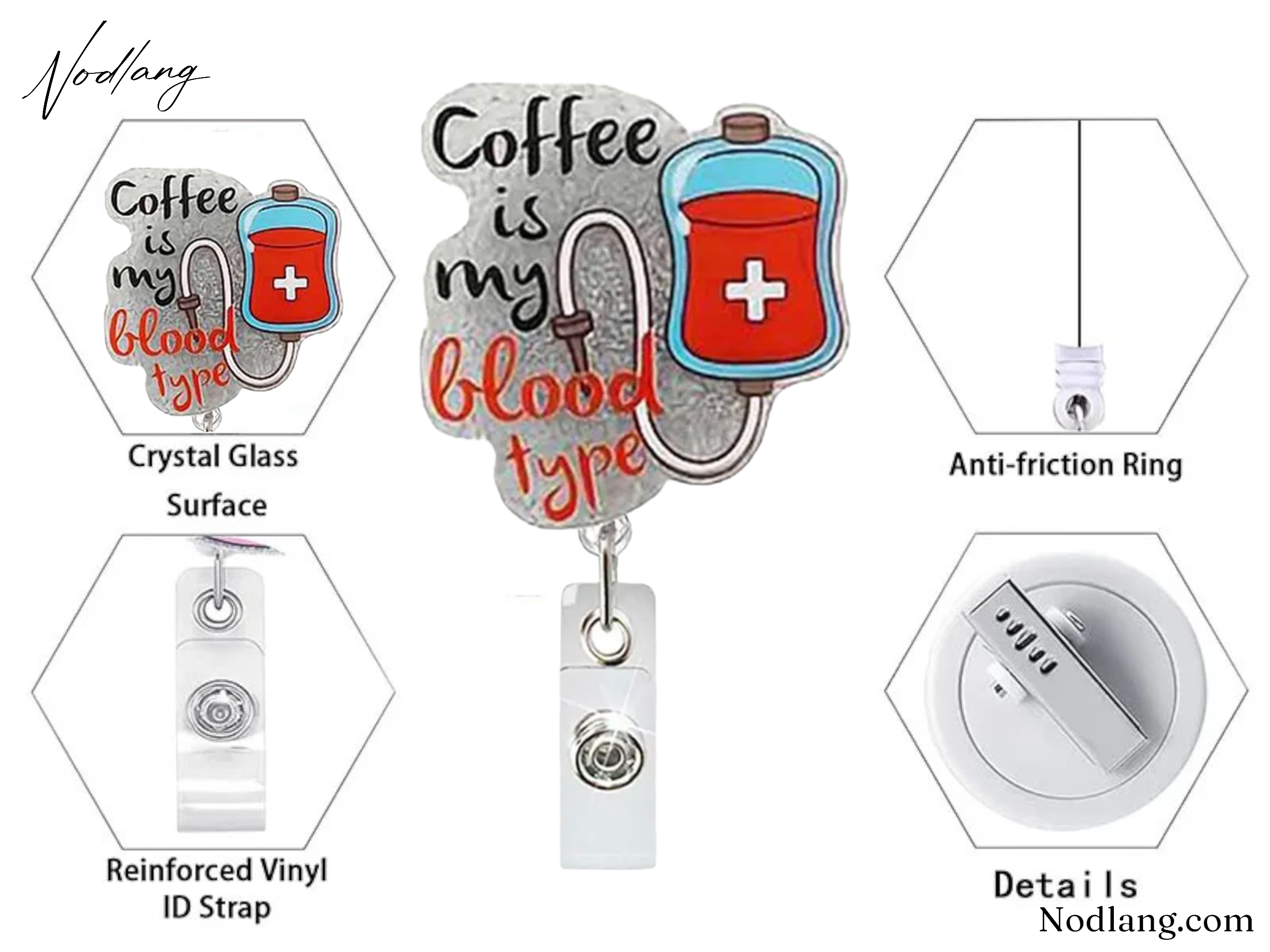 Coffee is My Blood Type Retractable Badge Reel – Sparkling & Functional ID Holder