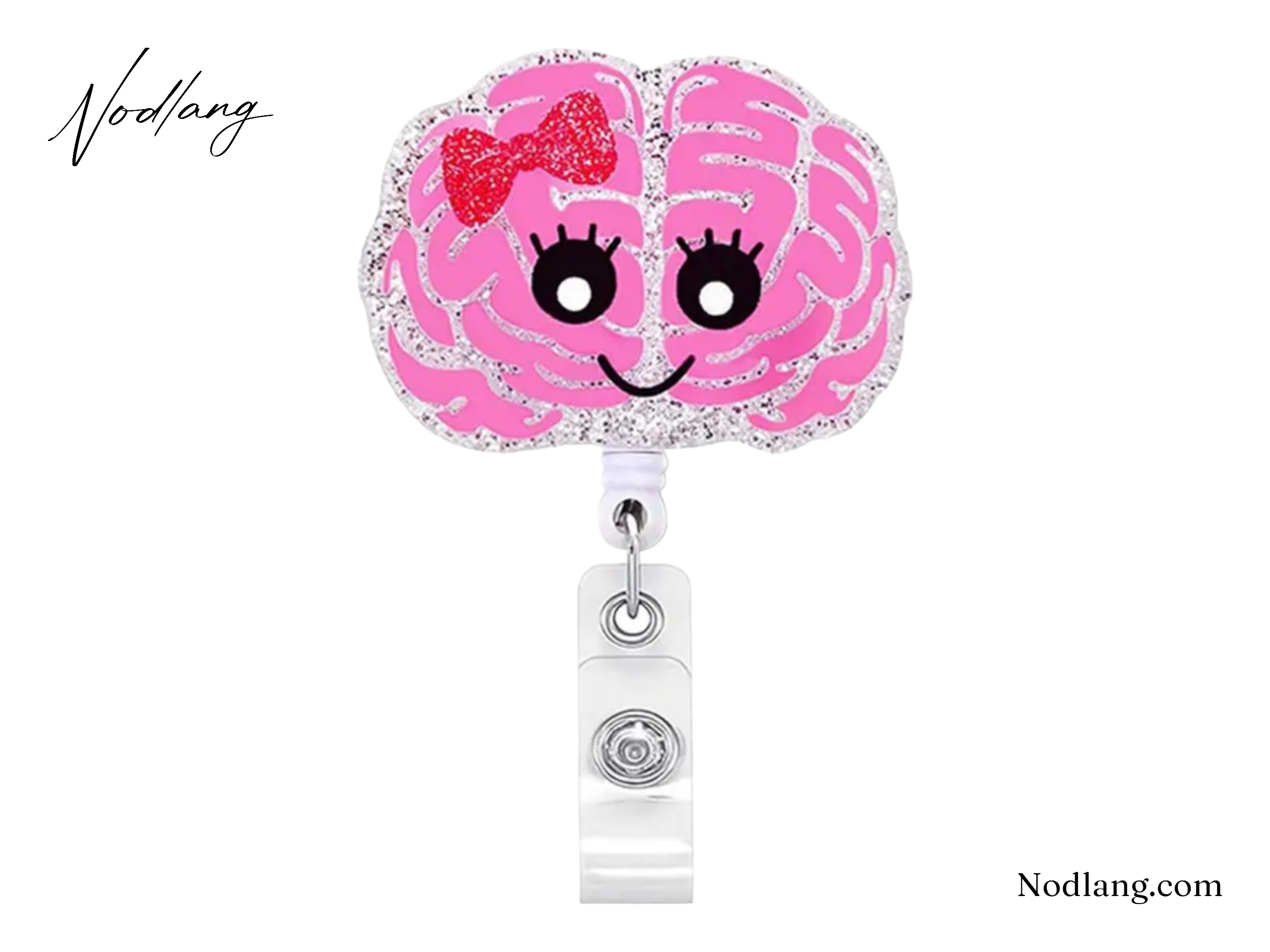 Pink Brain Retractable Badge Reel – Sparkling & Functional ID Holder for Nurses and Medical Professionals