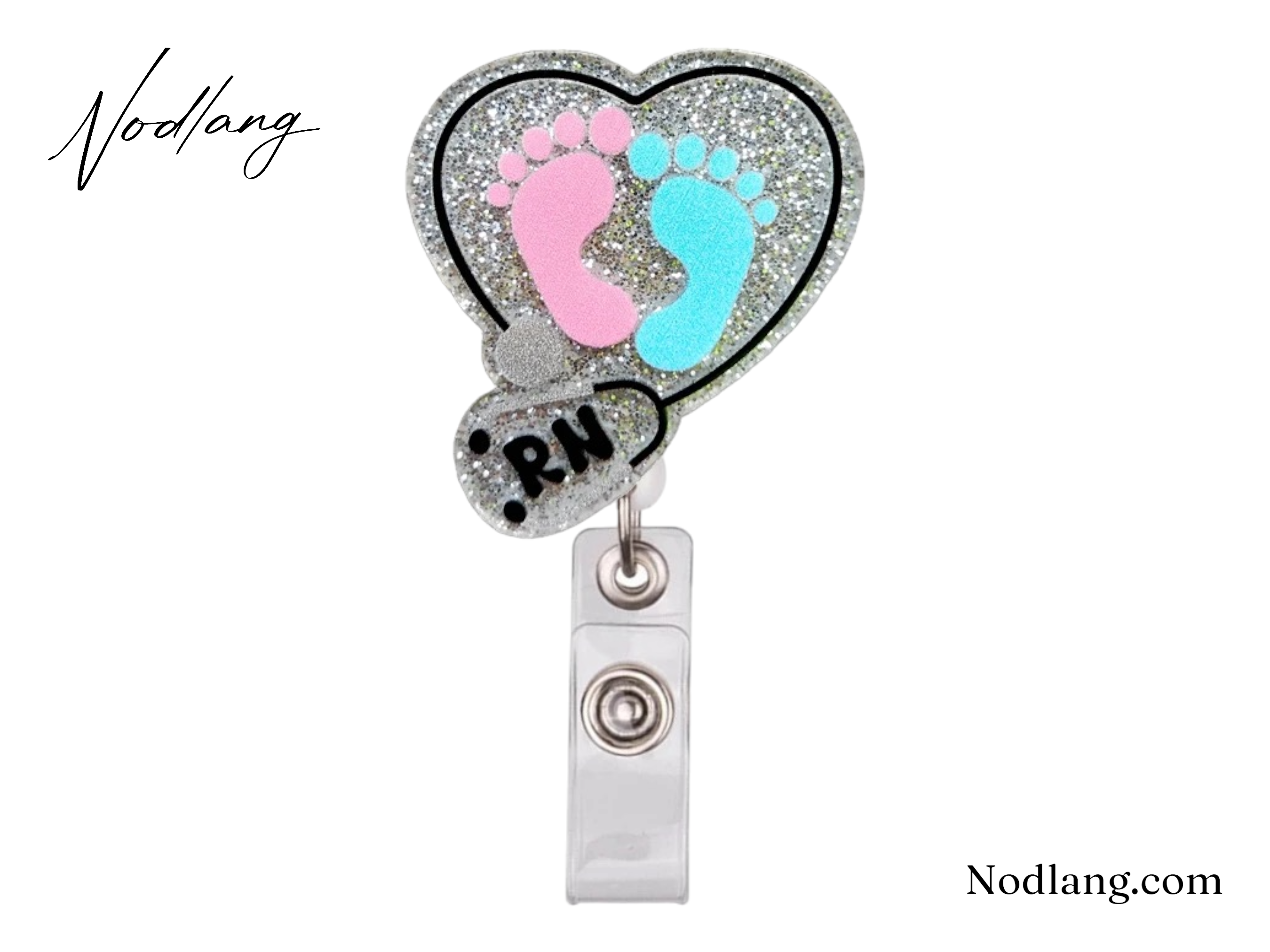 RN Baby Feet Retractable Badge Reel – Sparkling & Functional ID Holder for Nurses