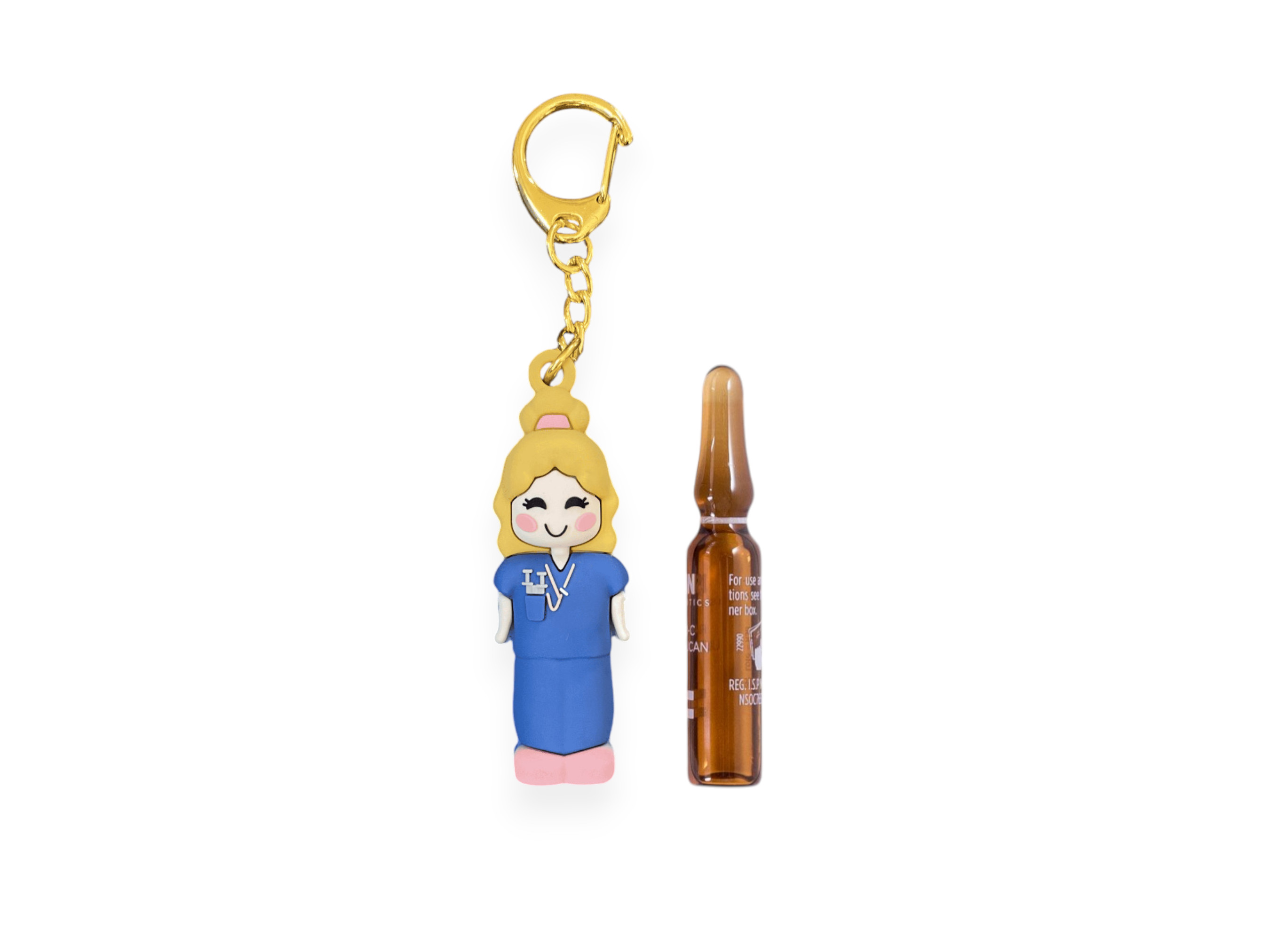 Blue Scrubs Female Ampoule Opener: Practical Nurse Keyring for Careful Professionals