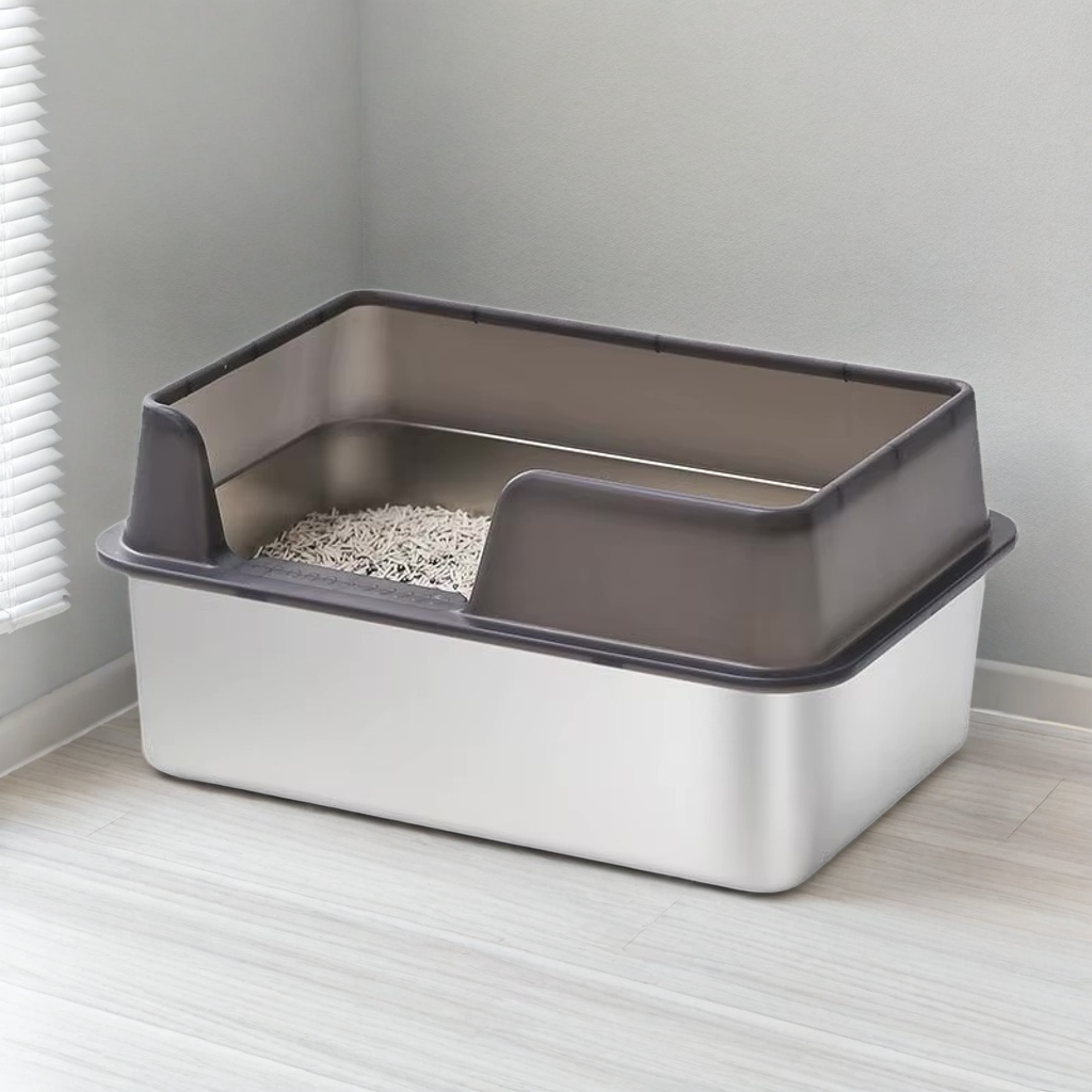 Semi-enclosed Stainless Steel Litter Box 