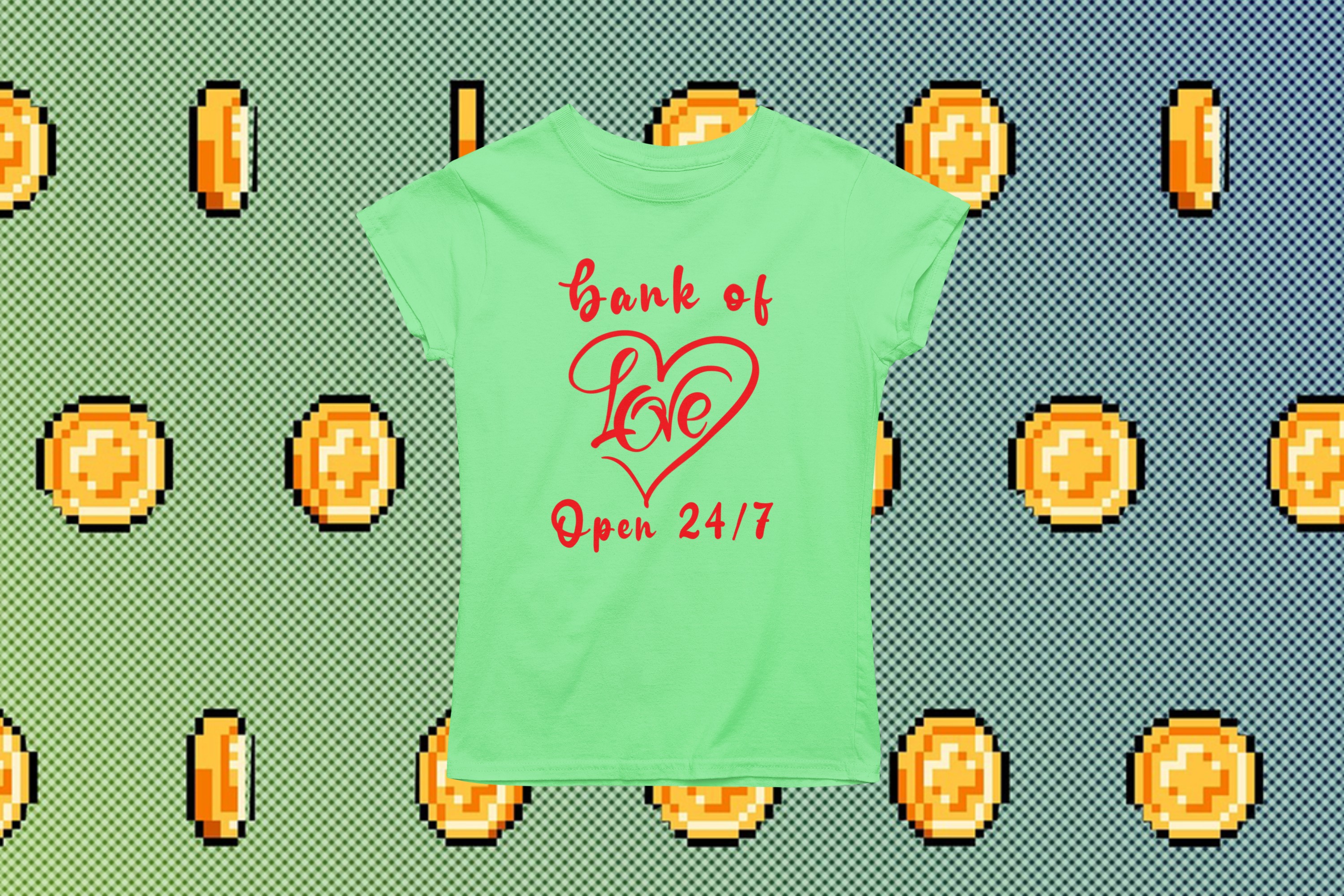 Unique T-shirts and Apparel for Lovers | Show Your Love with Our Original Designs. 'Bank of love' T-shirt 