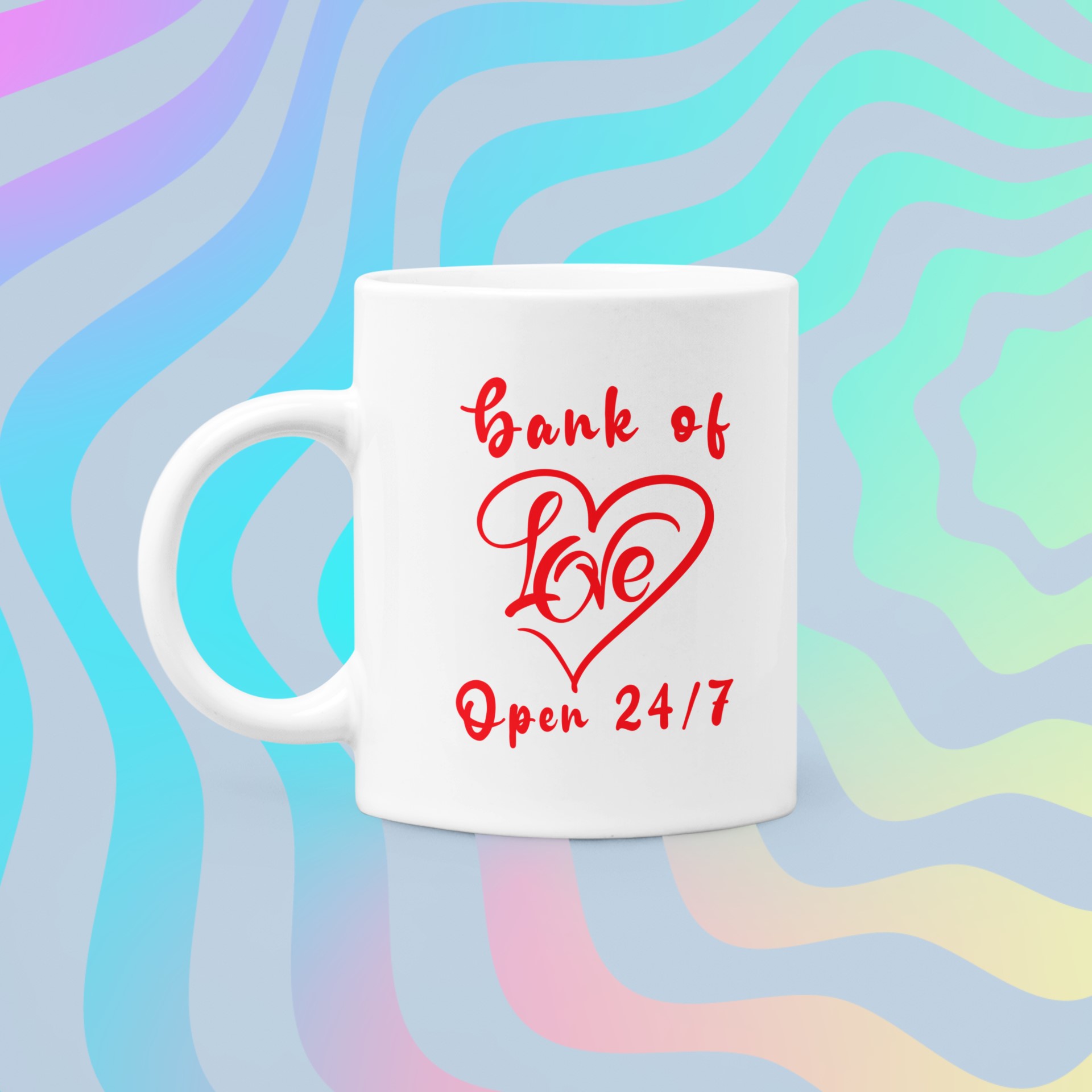 Unique and Original Mug Designs | Wide Variety of Subjects. 'Bank of Love' mug 