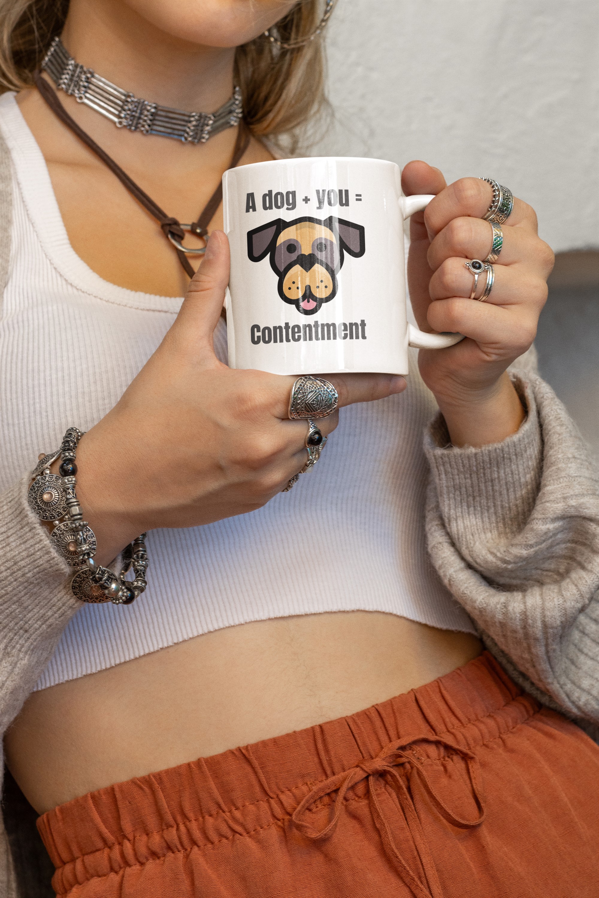 Unique and Original Mug Designs | Wide Variety of Subjects. 'A Dog+ You = Contentment' Mug