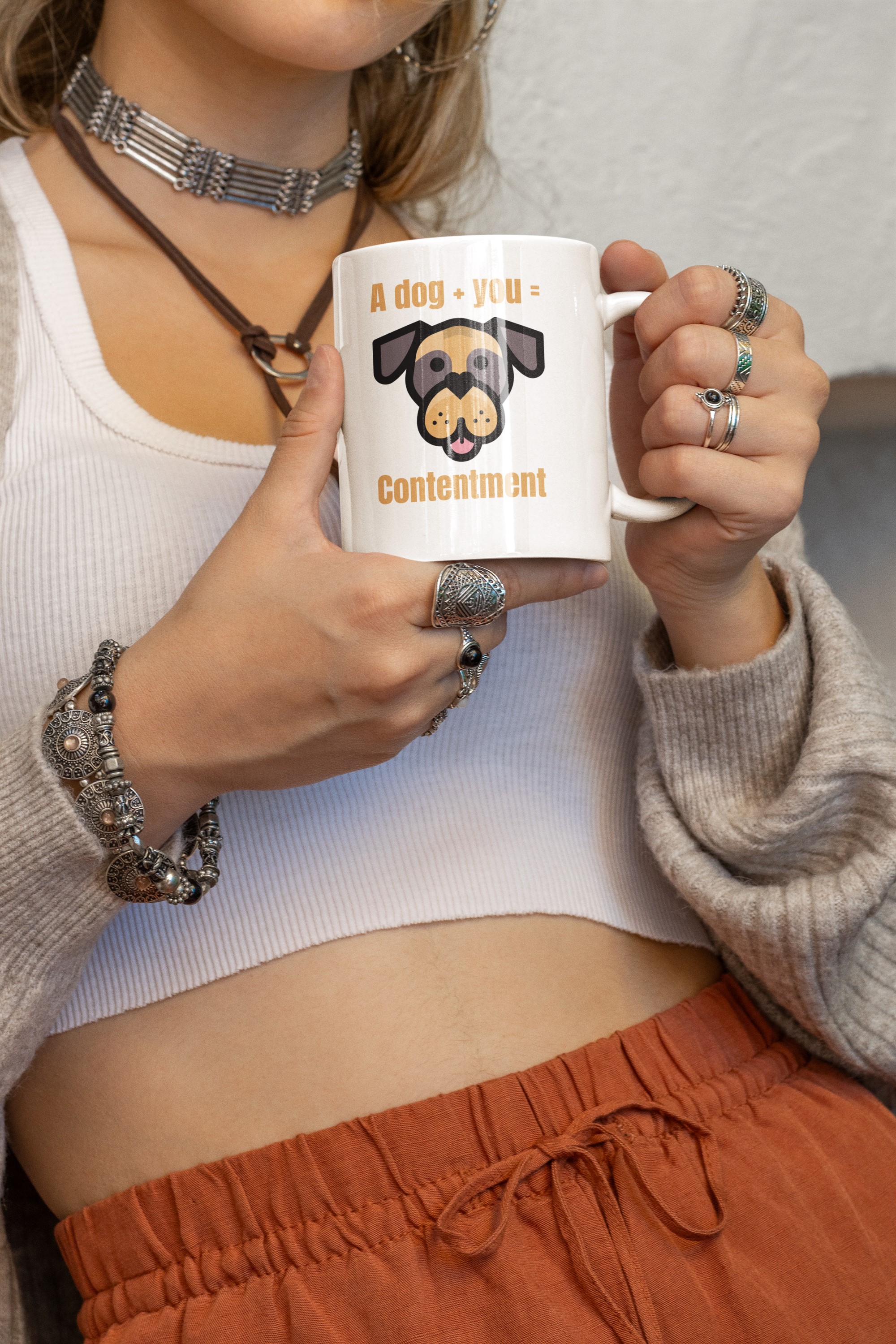 Unique and Original Mug Designs | Wide Variety of Subjects. 'A Dog+ You = Contentment' Mug