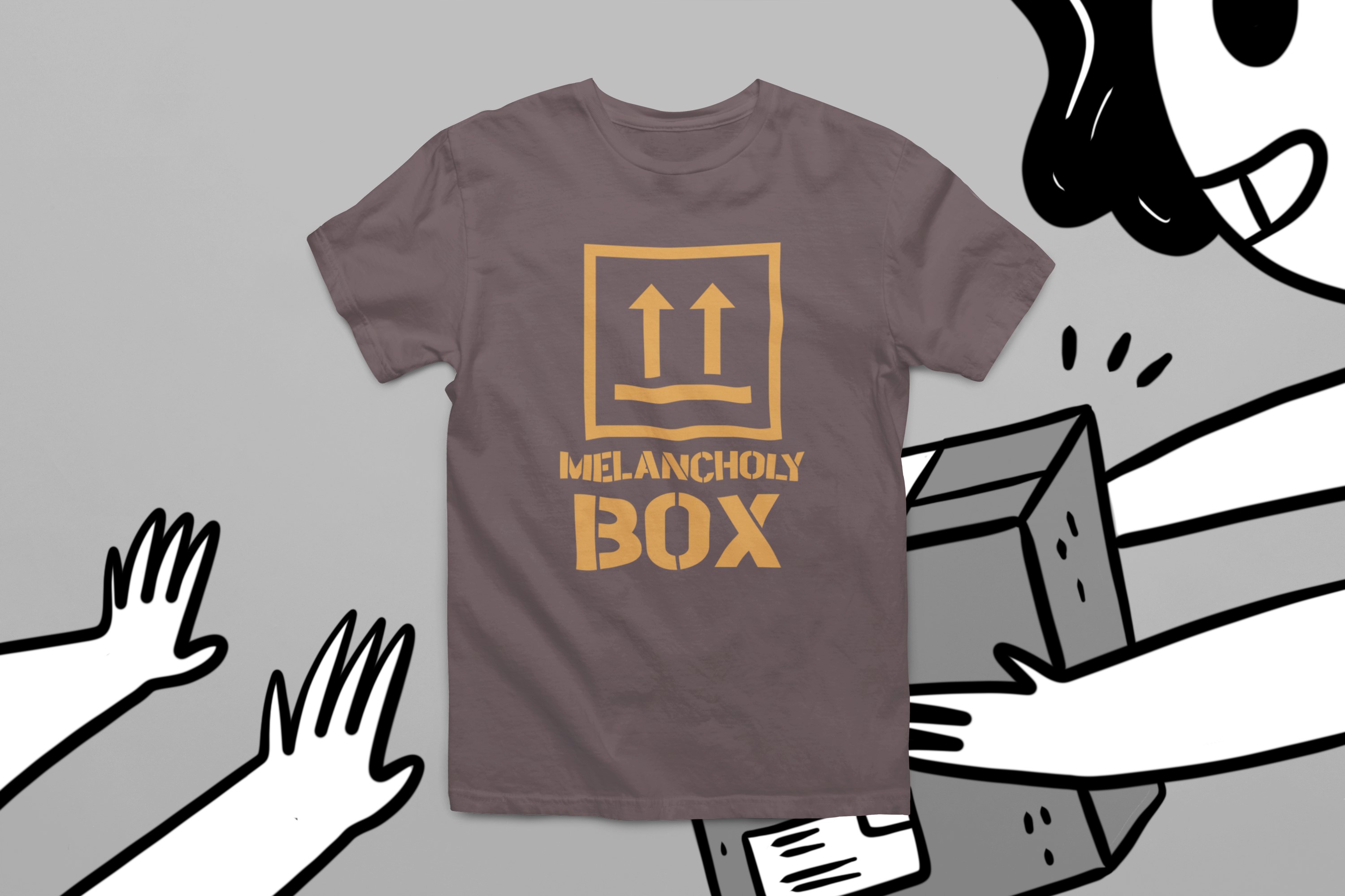 Humorous T-Shirts | Light-Hearted Designs for Modern Life. 'Melancholy box' T-shirt